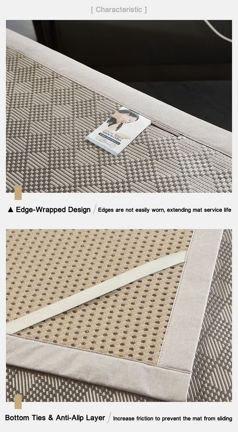 Square Cooling Bedding Mat,Ice Silk Rattan Matting,Foldable Jacquard Mixed Ic…