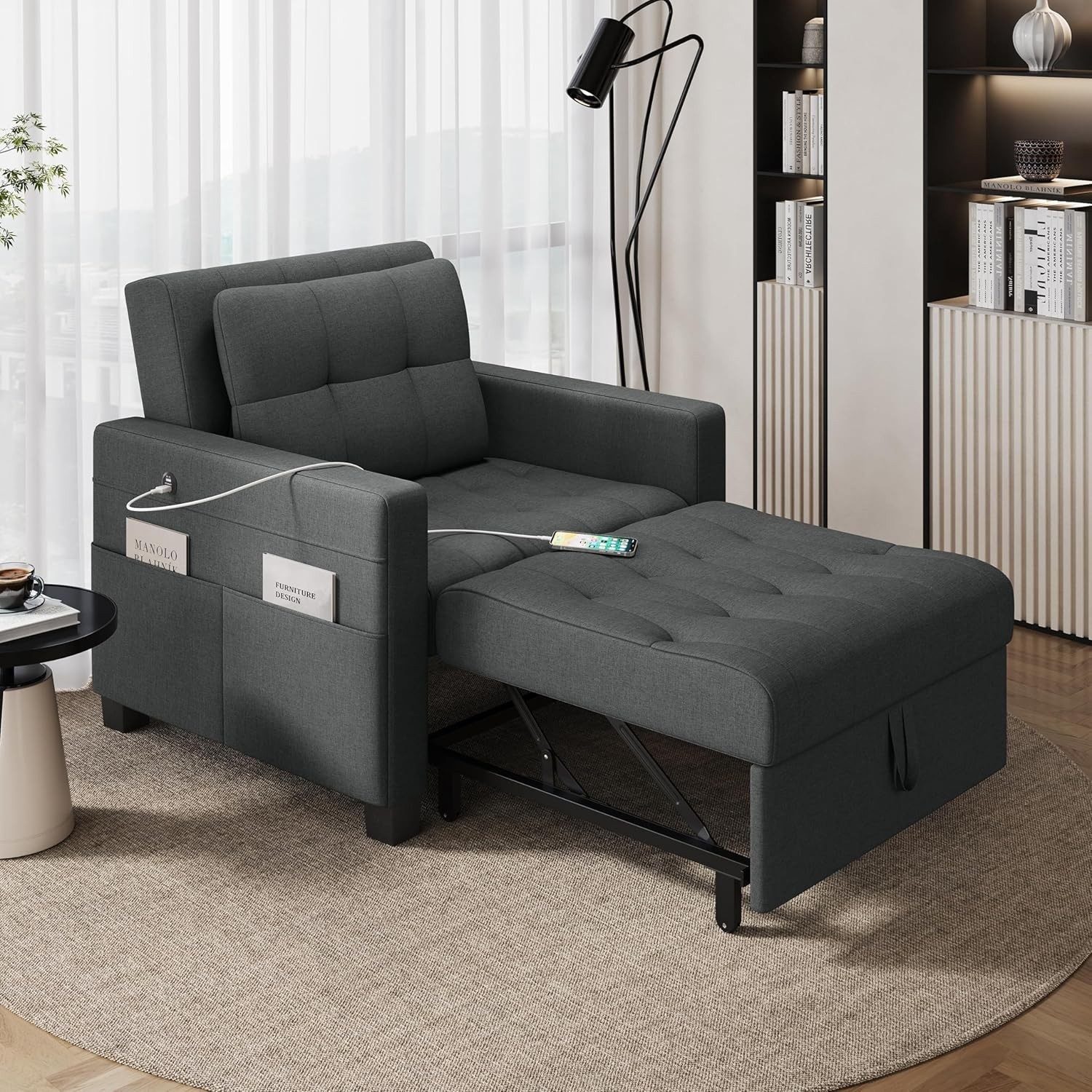 Sleeper Chair Convertible Chair Bed Fabric Futon Sofa Bed 3-in-1