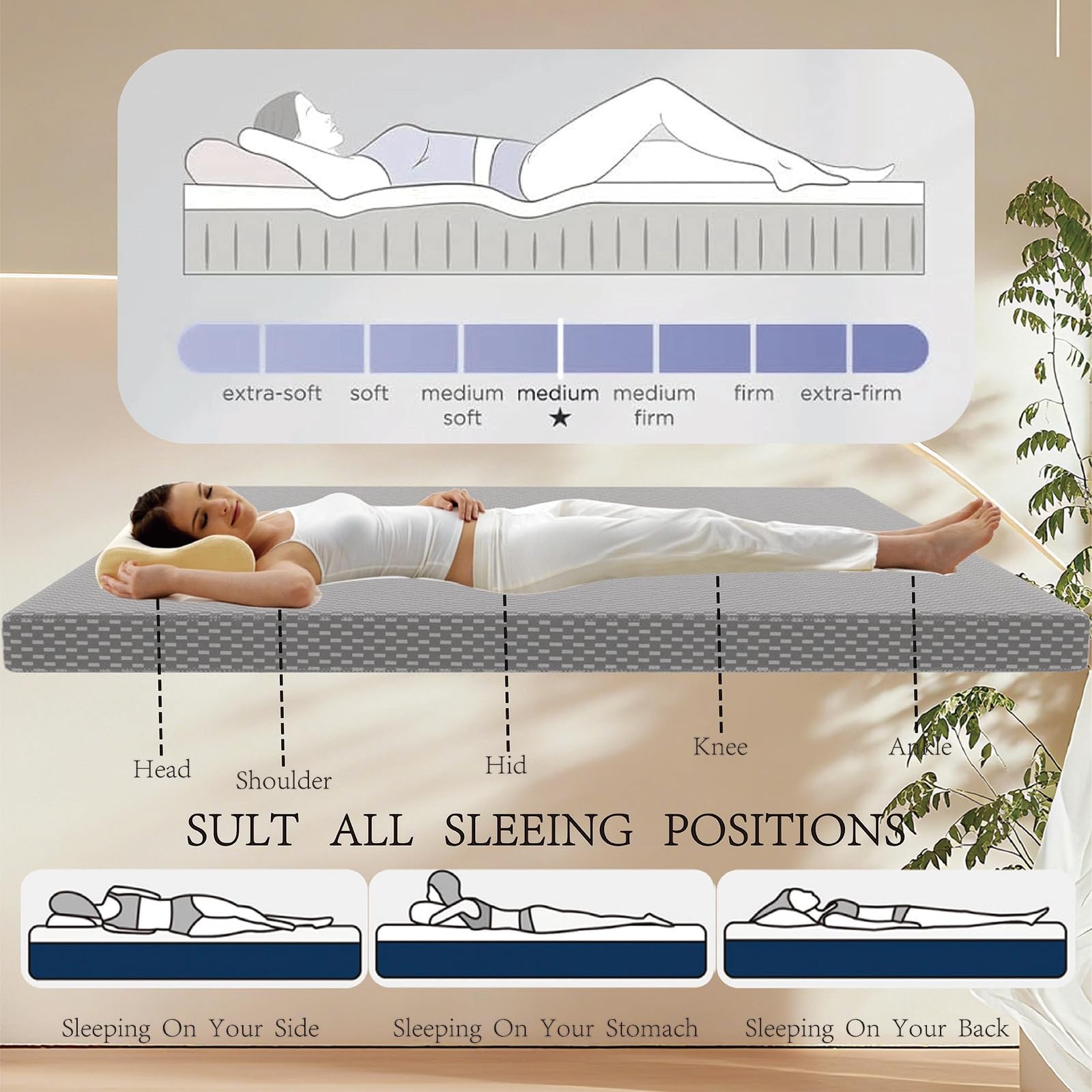 Queen Mattress, 3 Inch Memory Foam Queen Bed Mattress in A , Pressure with Me…
