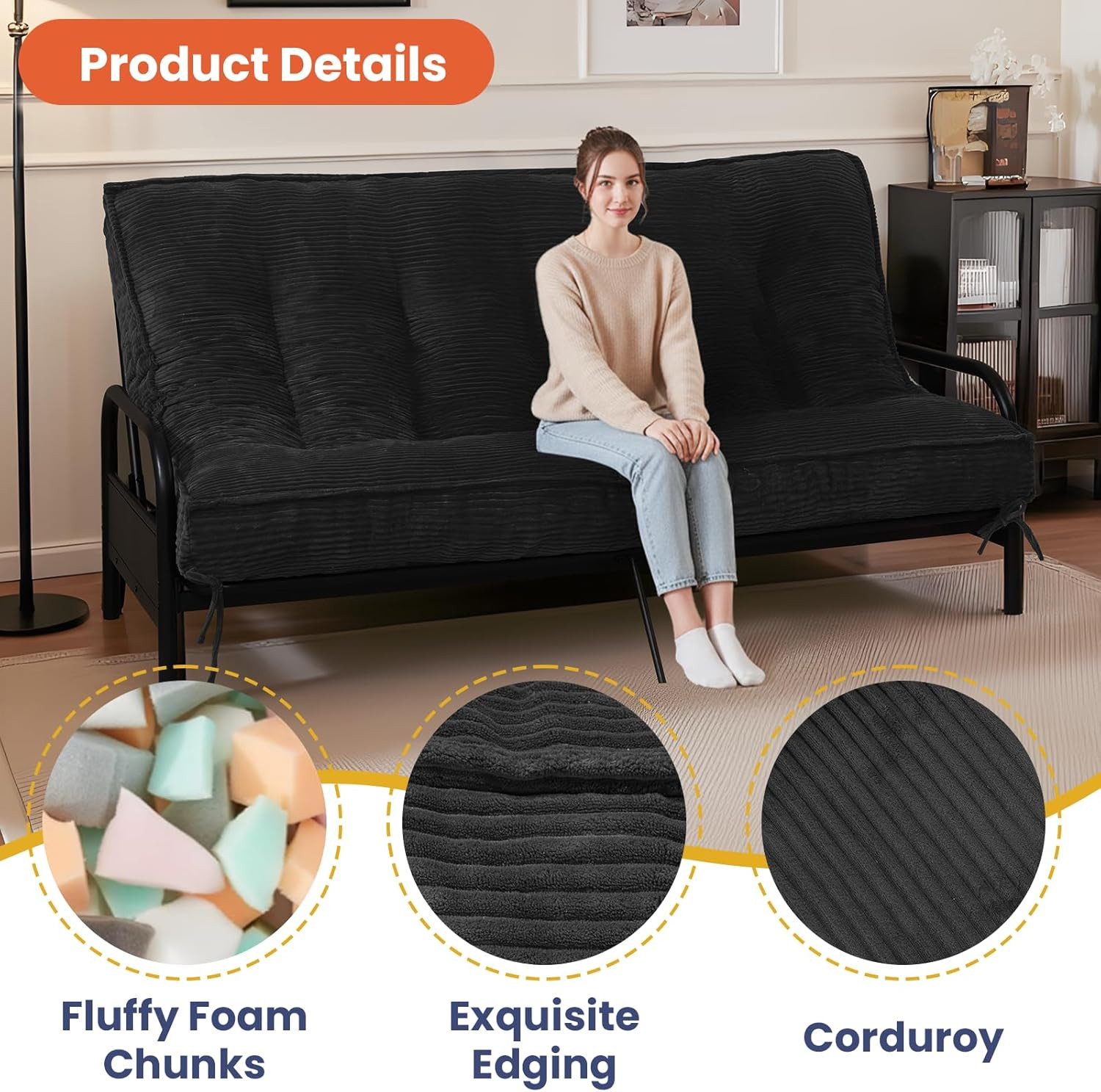 Queen Size 8″ Corduroy Futon Mattress – Shredded Foam Sleeper Bed