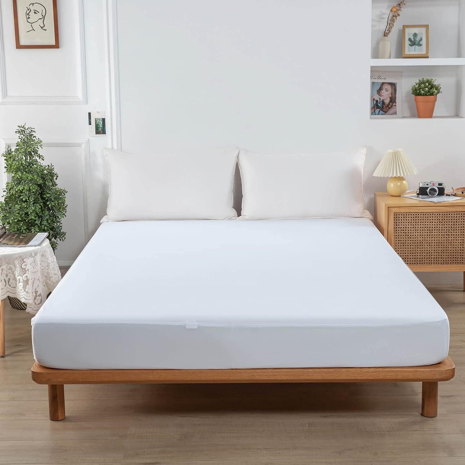 Kingnex Queen Mattress Protector Waterproof Fitted Sheet Style Queen, White