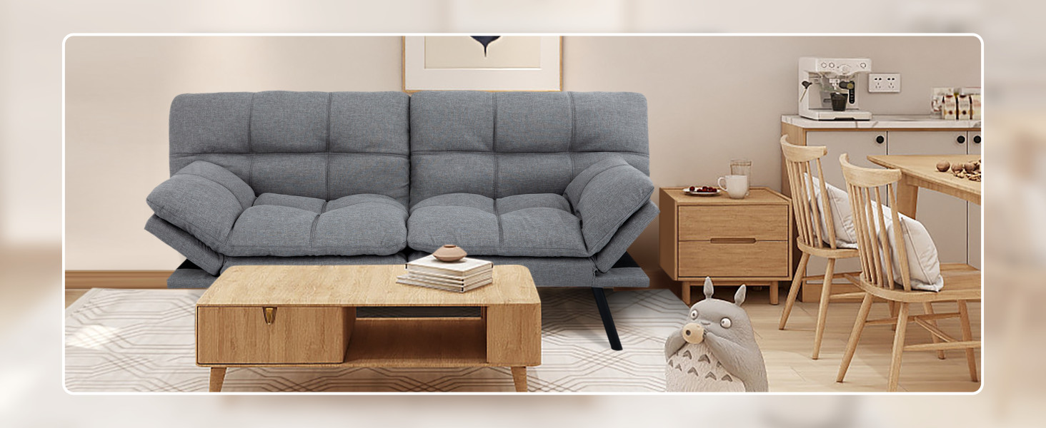 MUUE 71-Inch Futon Sofa Bed, Convertible Loveseat Sleeper | Airy Light