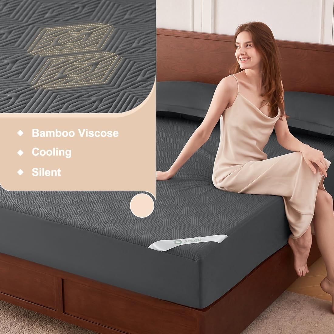 Black Premium Jacquard 100% Waterproof Full Mattress Protector, Full,