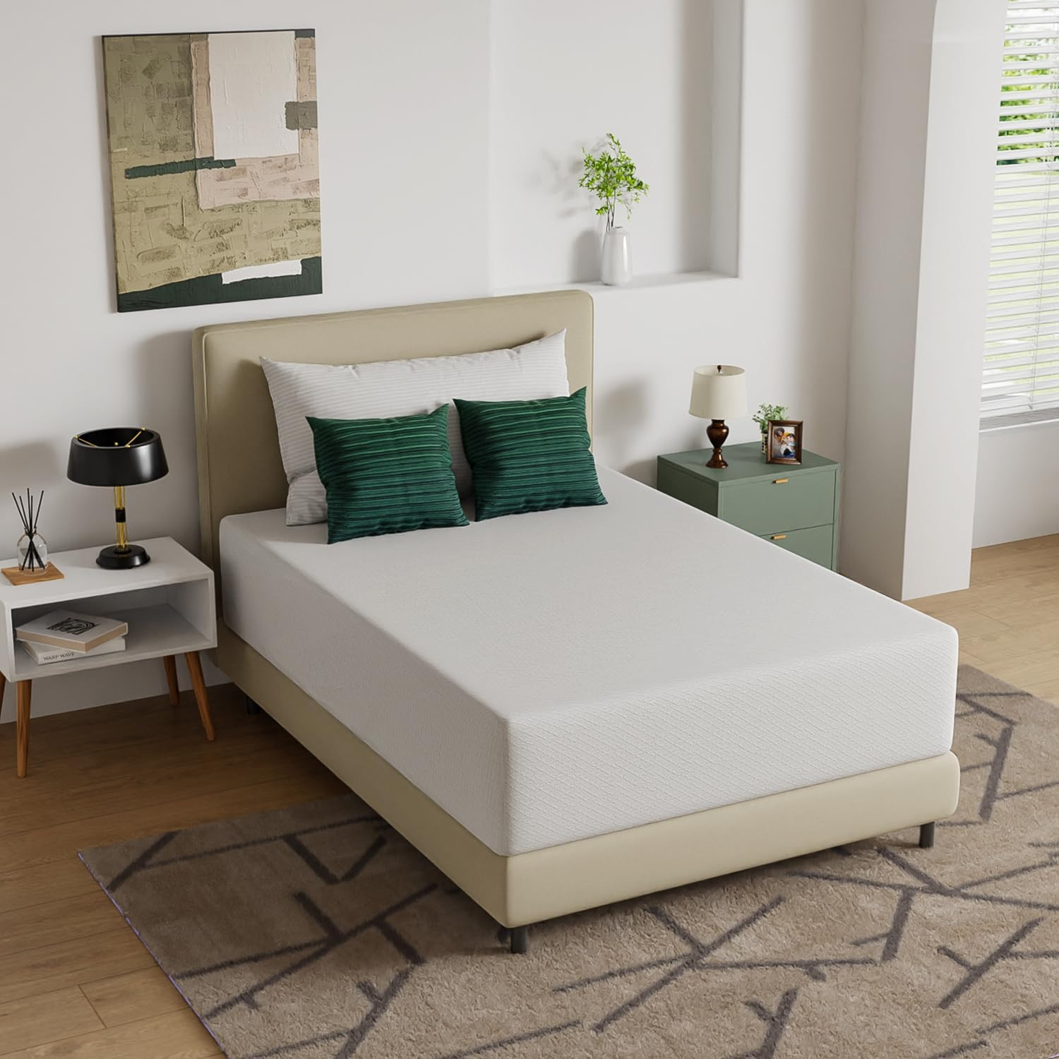| 8 Inch Twin Mattress | Medium Firm | Gel Memory Foam Mattress | White | Bed in