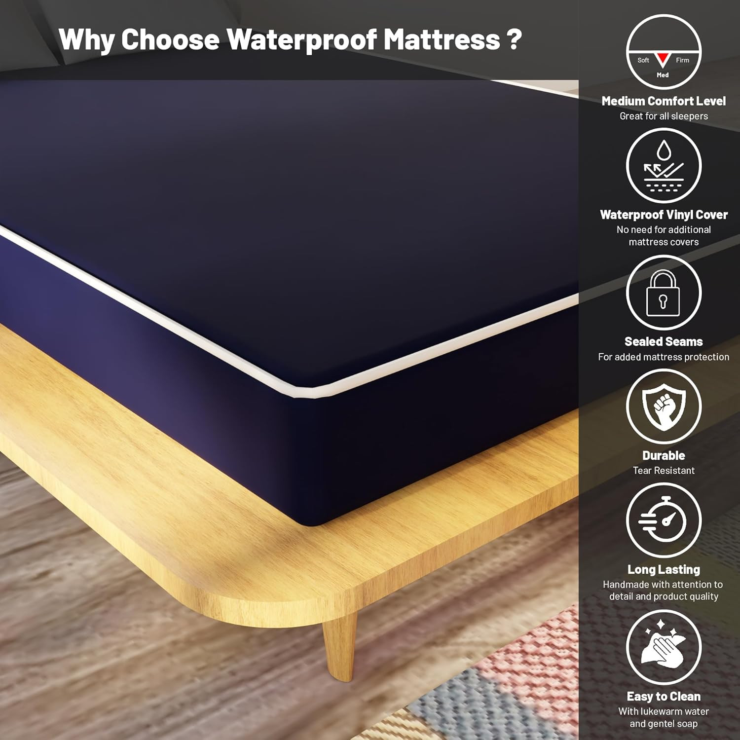 , 5-Inch Medium Firm Water Resistance Nylon Vinyl Foam Mattress, Noiseless, Soft