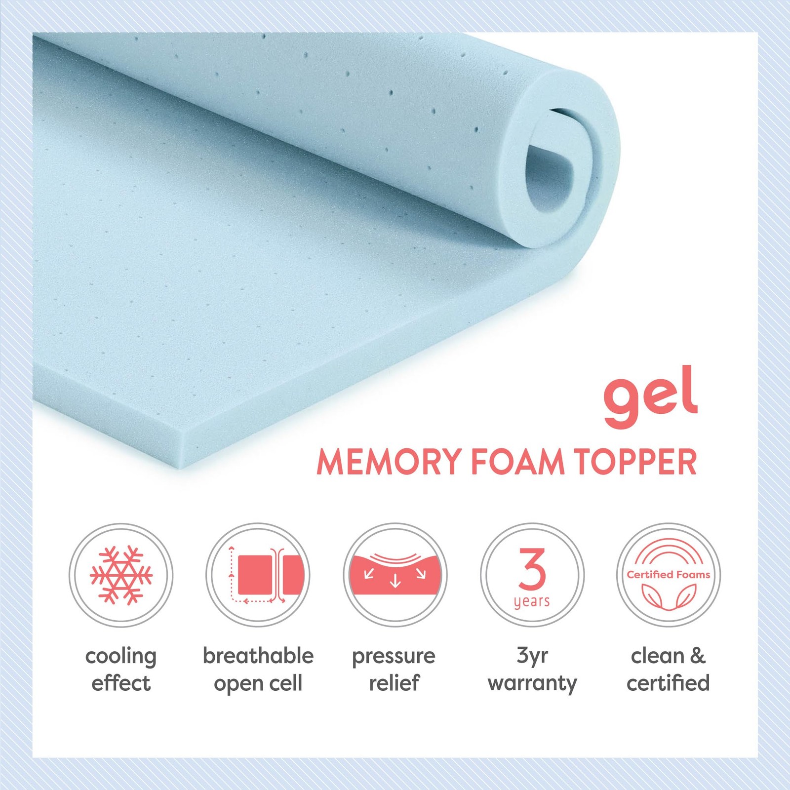 Best Price Mattress 2.5 Inch Ventilated Memory Foam Mattress Topper, Cooling Gel