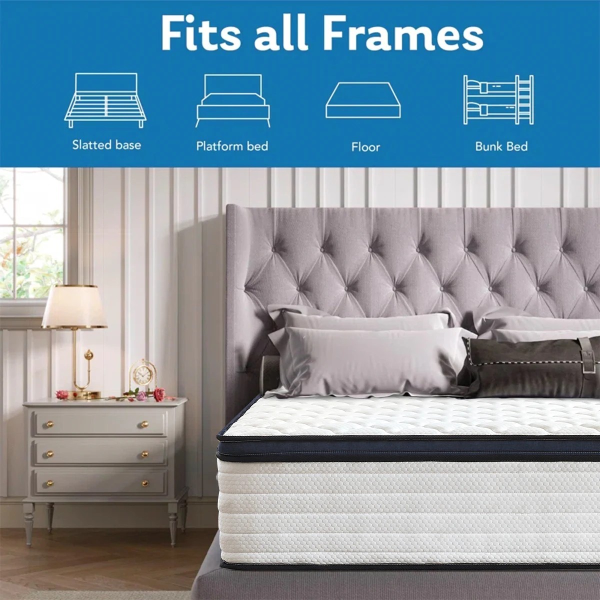14″ Gel Memory Foam Spring Hybrid Mattress Queen Size In A Box – NEW