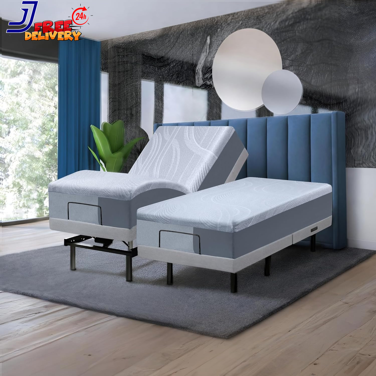 Premium Split King Adjustable Bed with 14 Inch Prime Gel Memory Foam Mattress