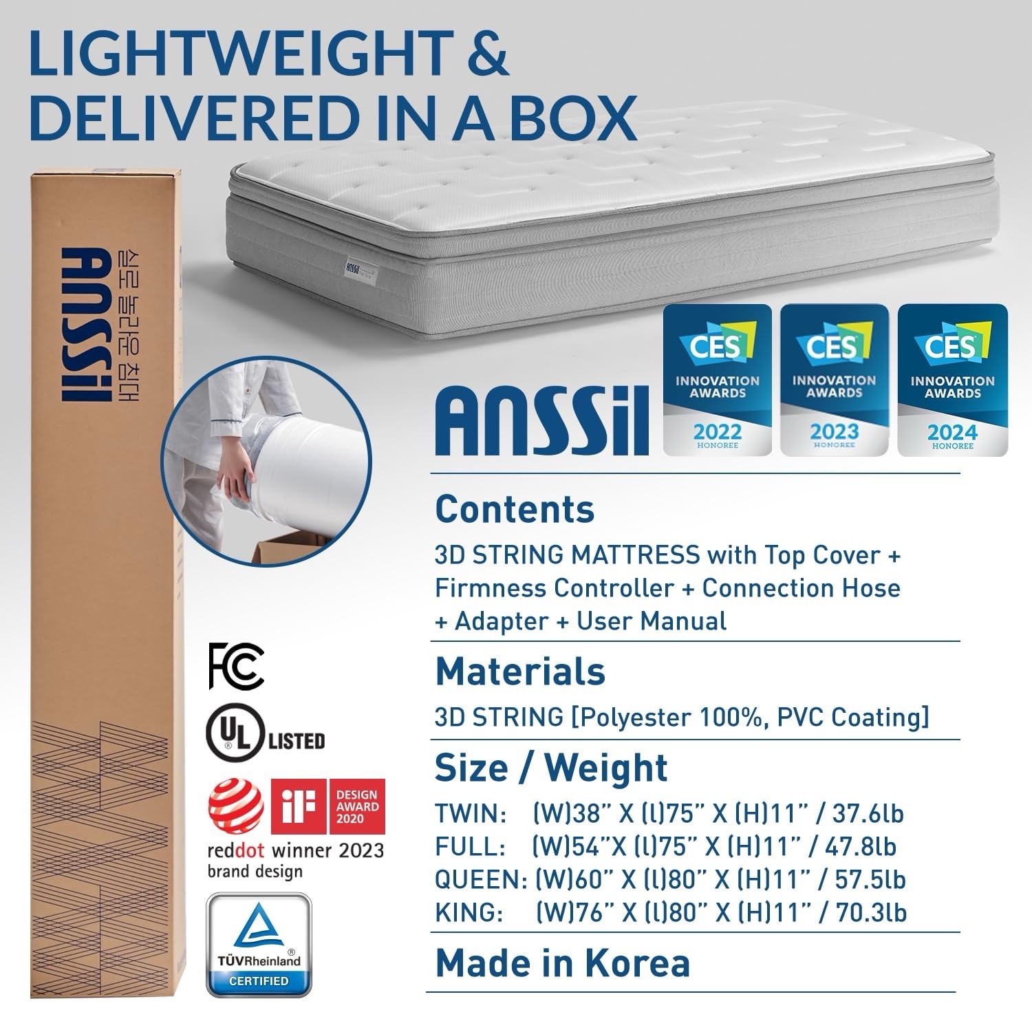 Anssil Flat Grid Plus QUEEN Mattress Extra Firm With No Spring And 3D Technology