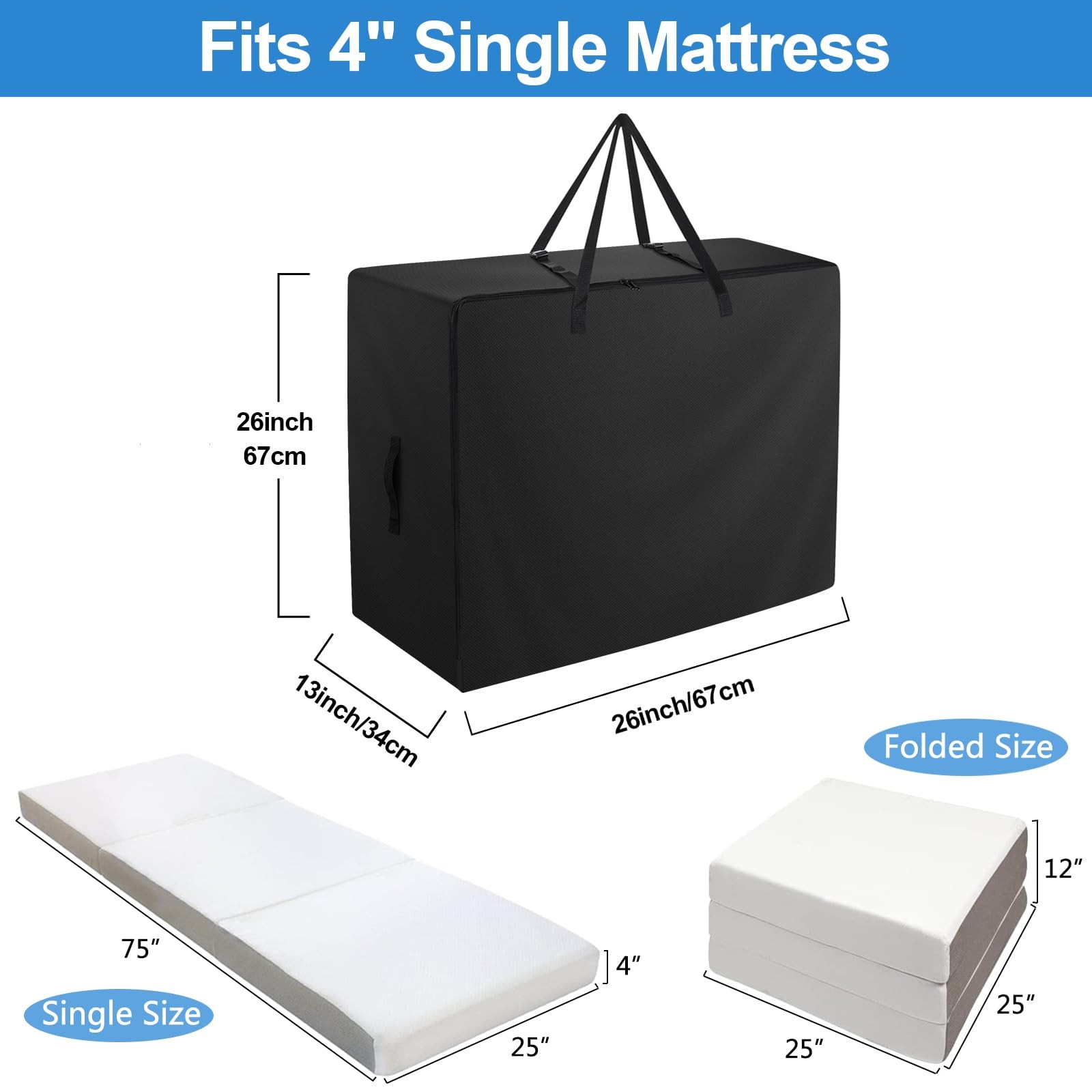 Folding Mattress Bag – 600D Oxford Cloth Heavy Duty Carry Case for Tri-Fold G…