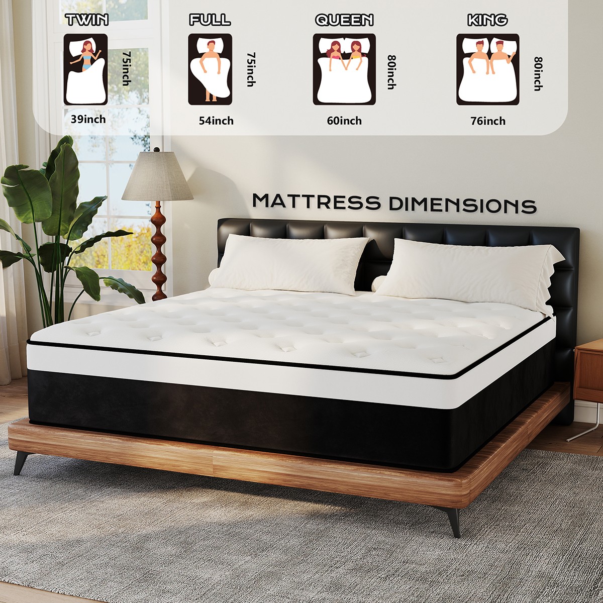 12/14 Inch Mattress Hybrid Memory Foam Bed in A Box, Twin Full Queen King Size