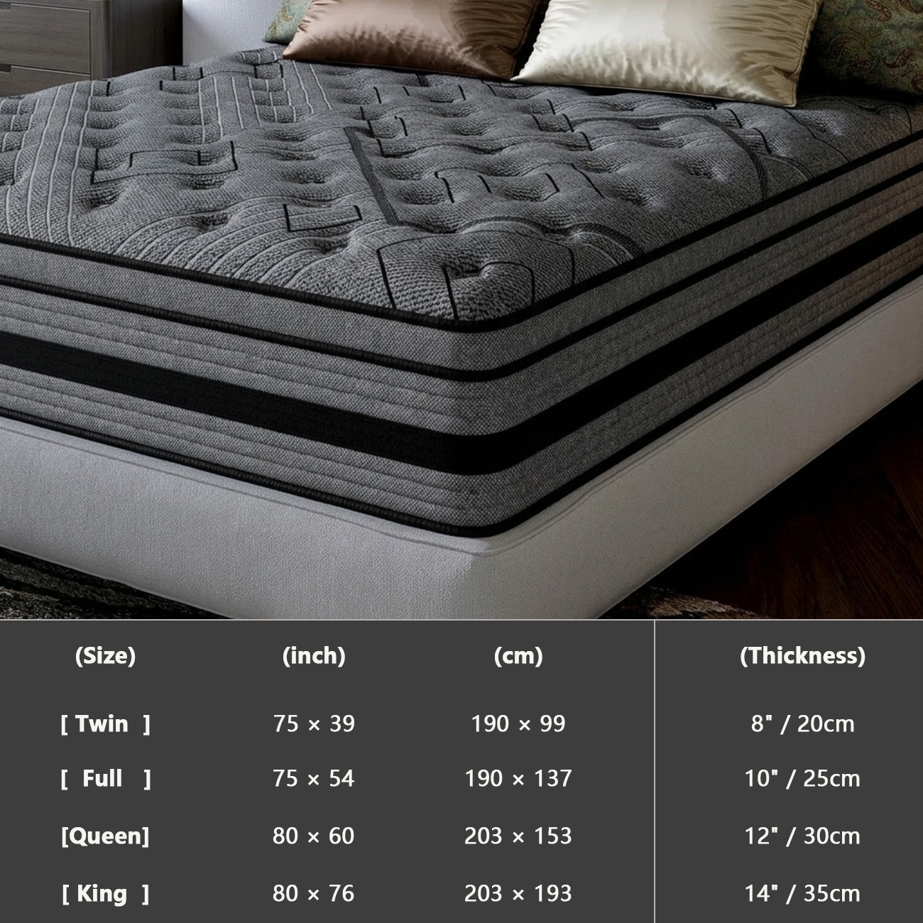 8″10″12″14″ Twin Full Queen King Size Mattress in a Box Hybrid Spring MemoryFoam