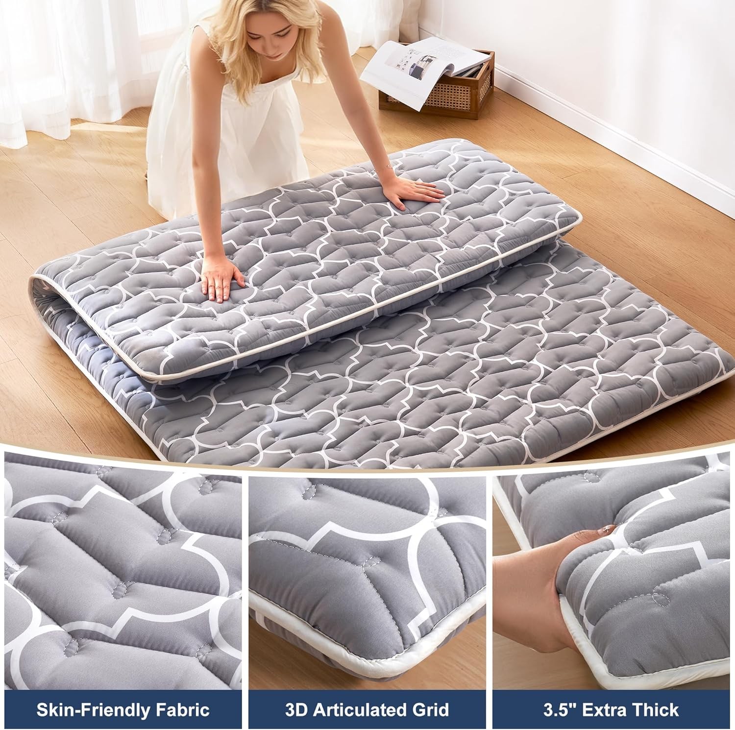 6th Generation Japanese Floor Futon Mattress Extra-Thick 9-Layer Modern Futon W/
