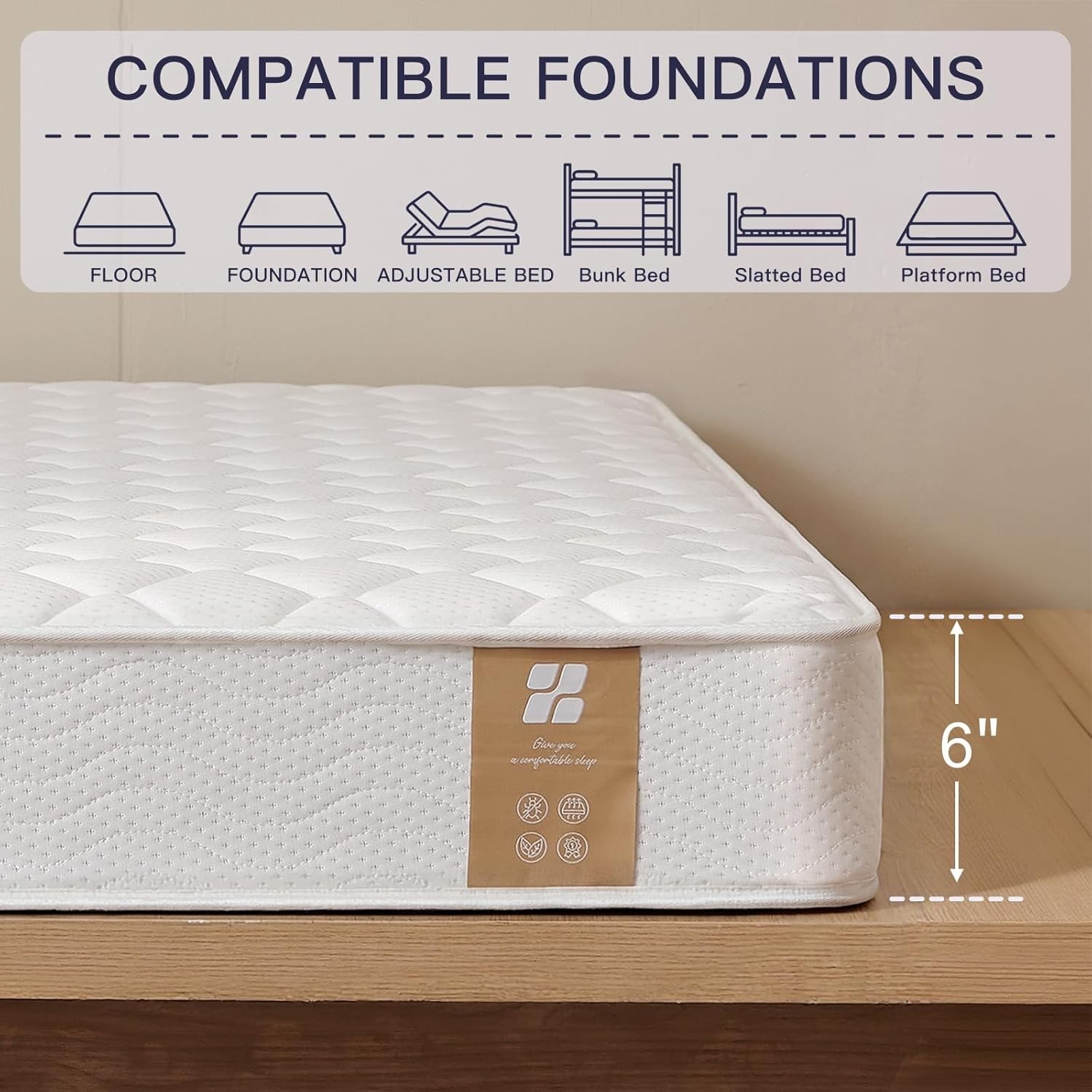 6 Inch Twin Mattress in a Box, Medium Firm Spring Hybrid Mattress for Kids Bunk