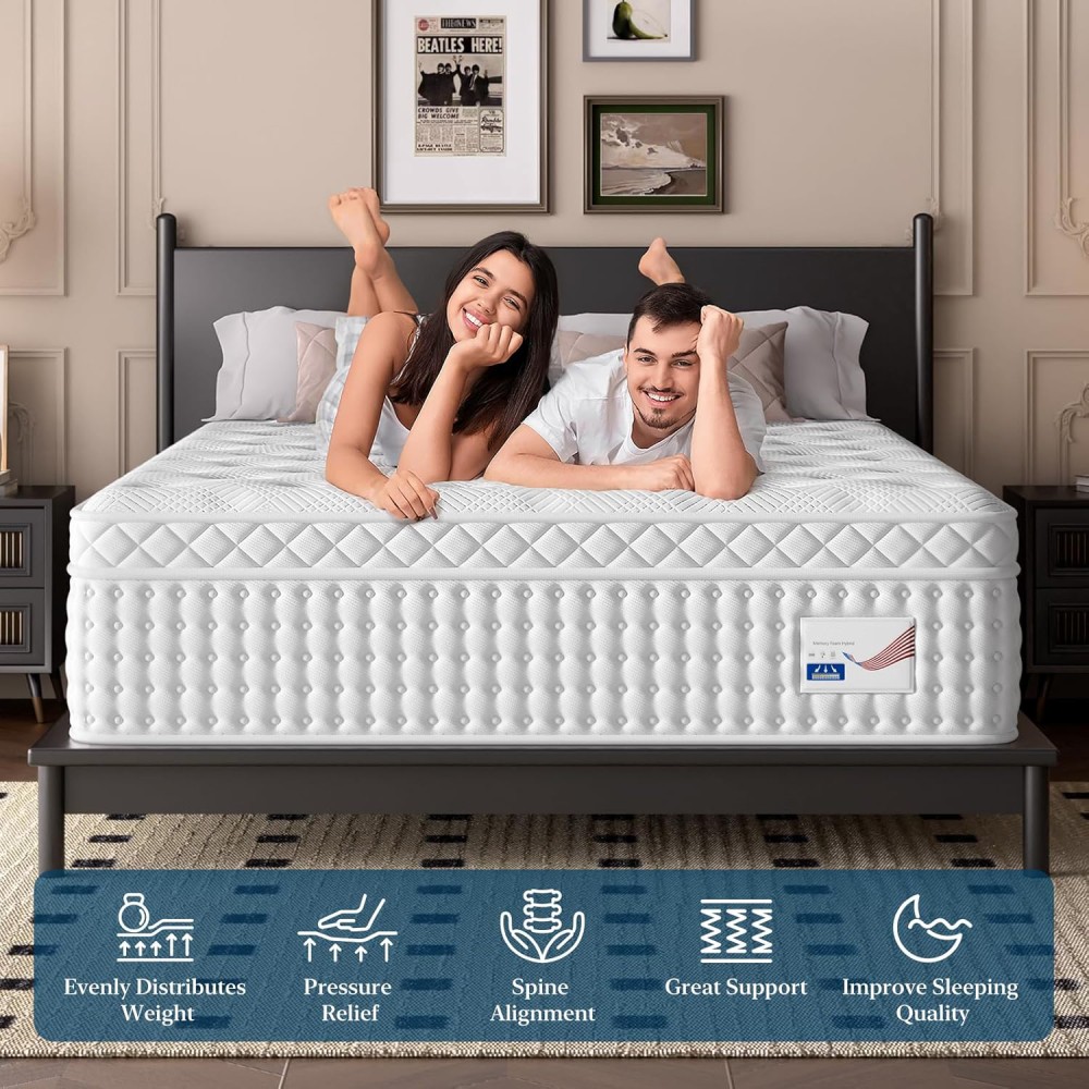 12″ Queen Hybrid Mattress -Memory Foam & Pocket Spring,Medium Firm Spine Support