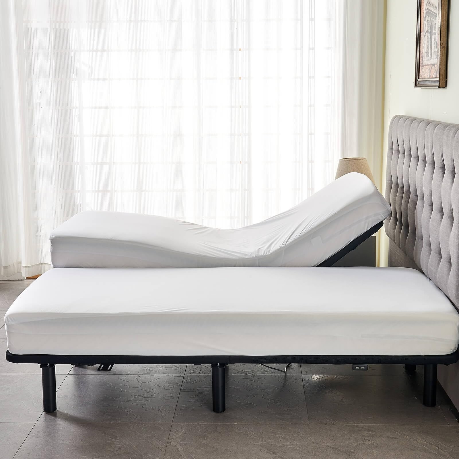 Waterproof Split King Mattress Protector for 2x(39×80), White