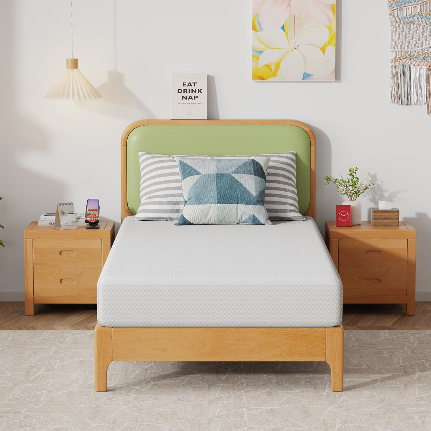 | 8 Inch Twin Mattress | Medium Firm | Gel Memory Foam Mattress | White | Bed in