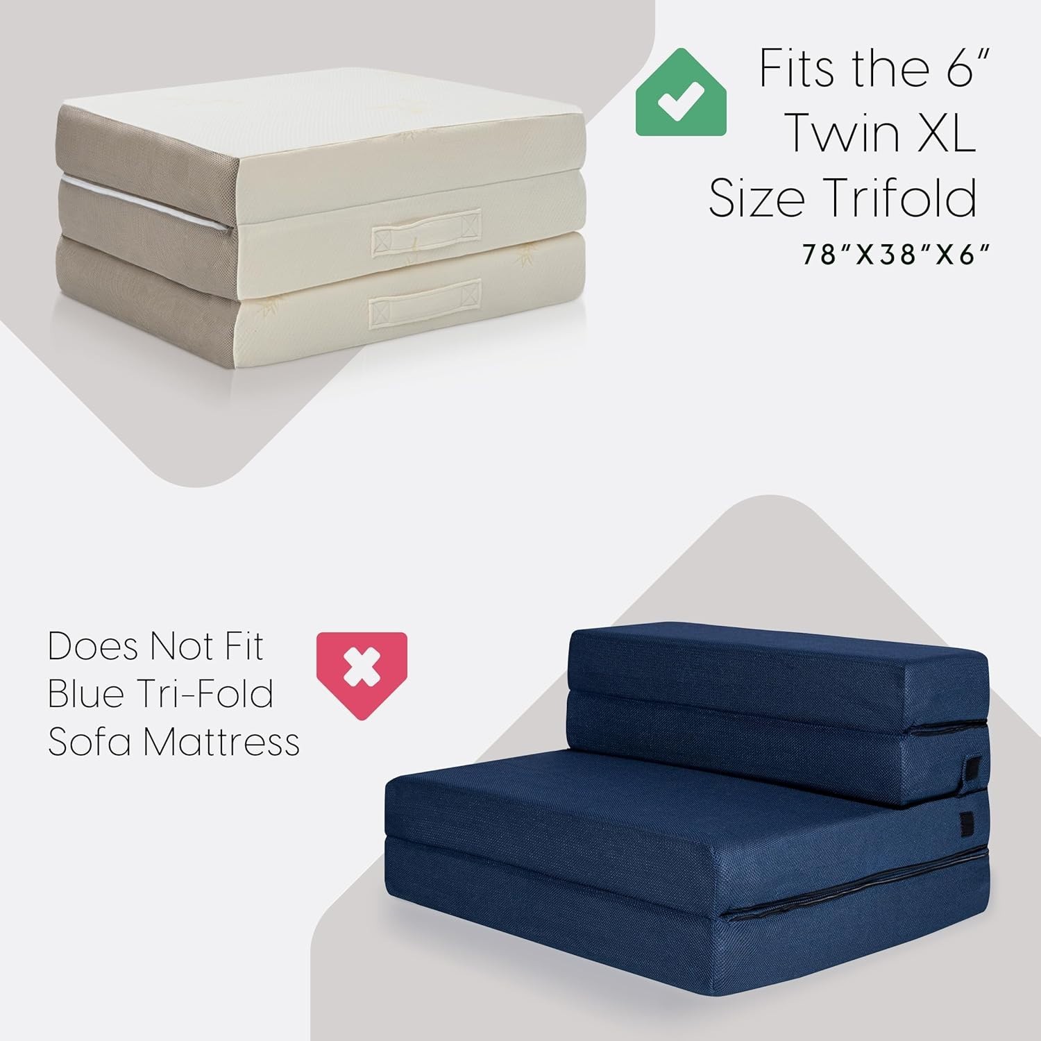 Zippered Travel Case for 6 Inch Twin XL Tri-Fold Mattress – Easy Carry Handles