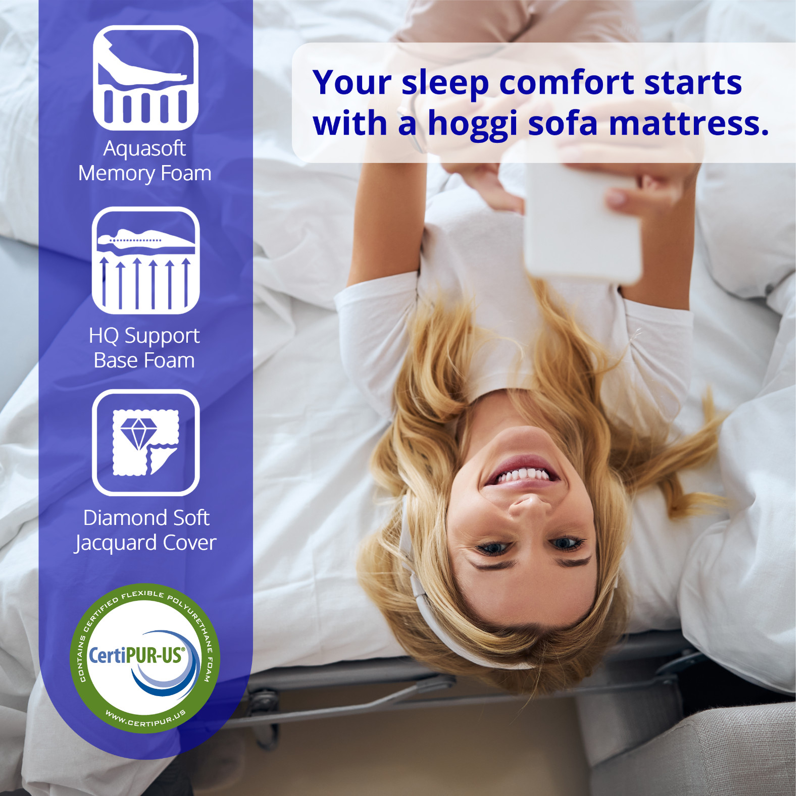 Full 4.5 Inch Sleeper Sofa Mattress 52×72, Top-Quality Memory Foam, hoggisleep