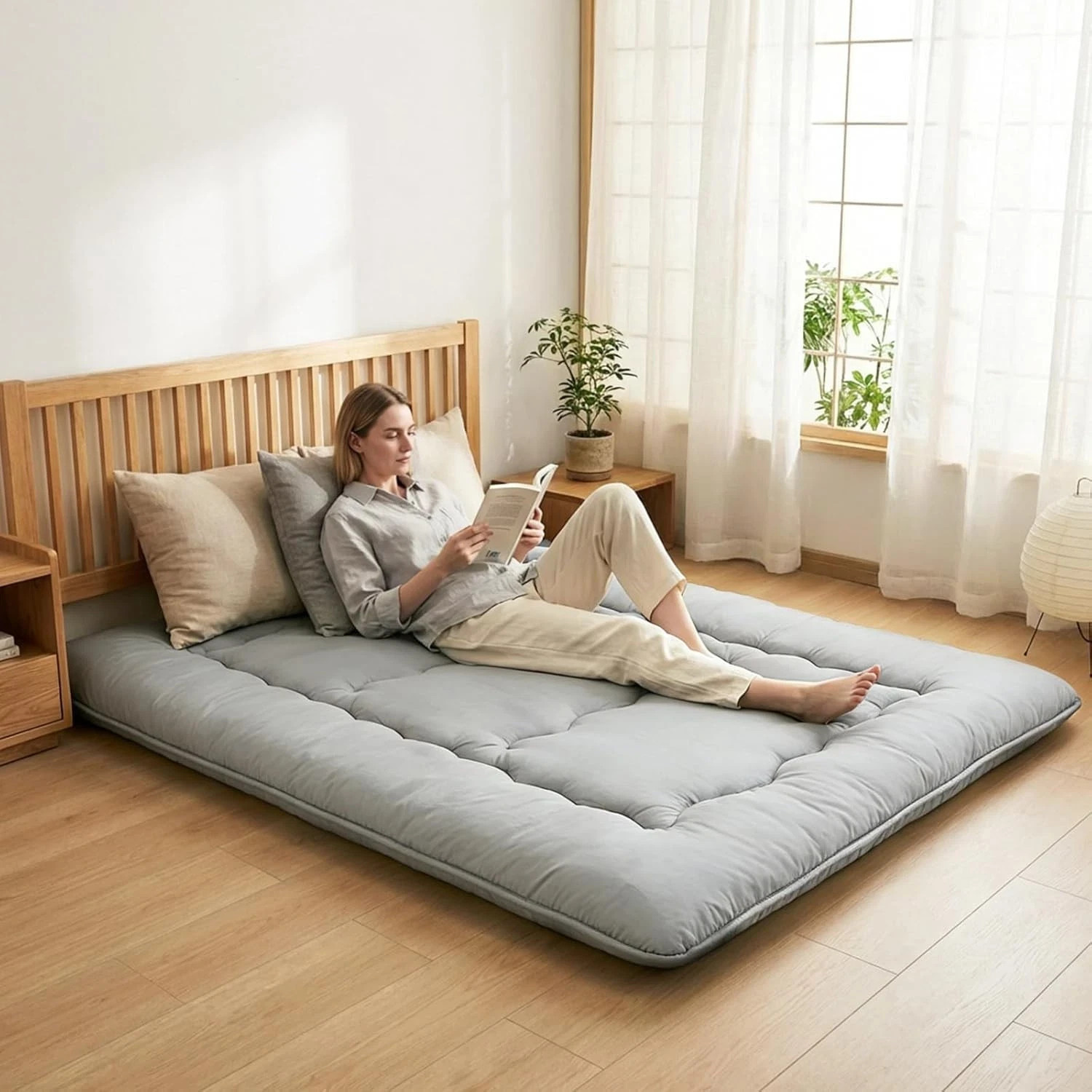 4-Inch Floor Mattress,Japanese Tatami Futon Mattress w/Removable Cover,Roll Up
