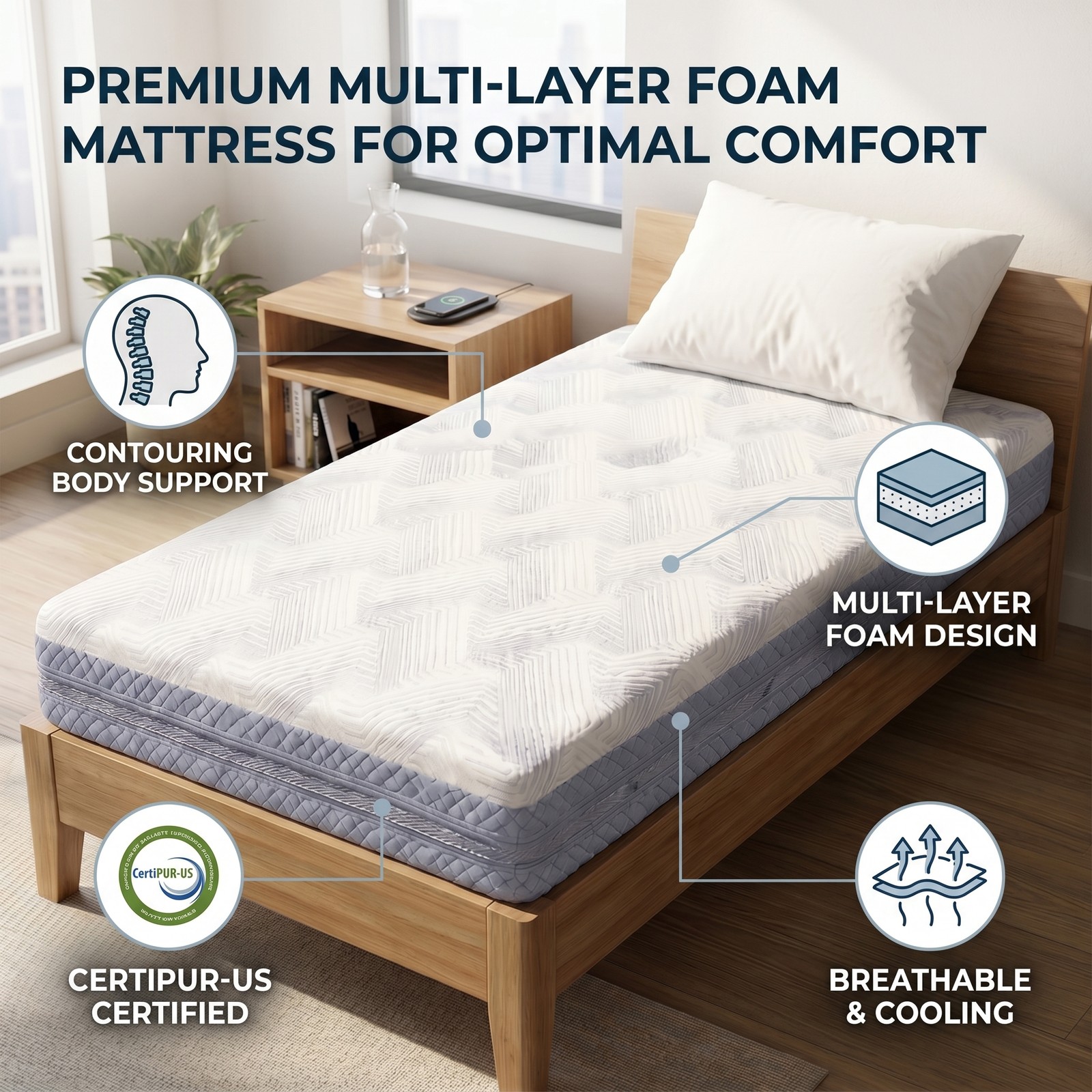 Twin Size Memory Foam Mattress Rolled Compressed Packaging No Assembly Easy Setu