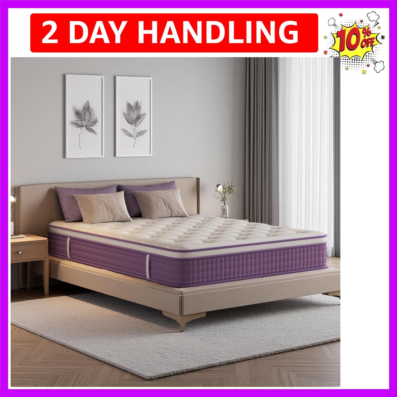 12″ Queen Mattress in a Box Purple Hybrid Mattress with Gel Memory Foam & Pocket