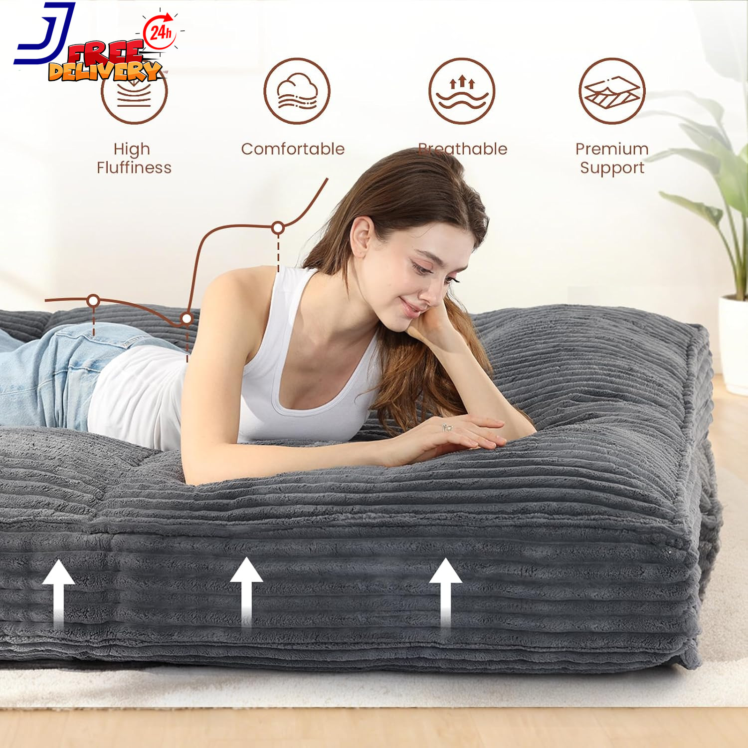 10″ Futon Mattress Queen Size Futons Sofa Couch Bed with Straps Thick Corduroy
