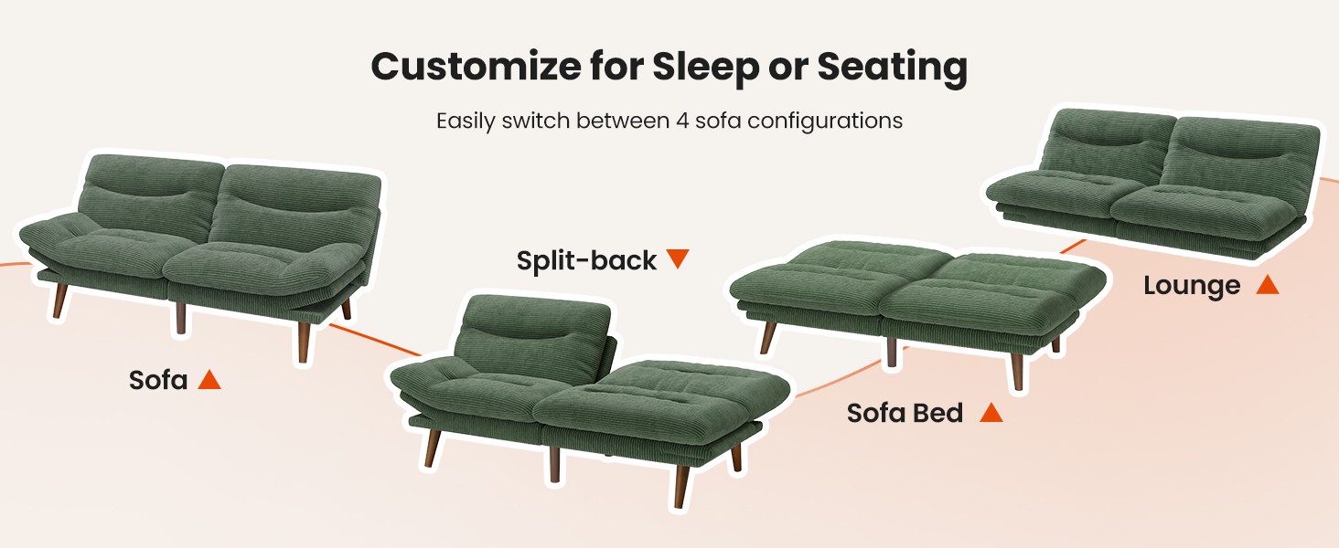 66″Futon Sofa Bed,3-in-1 Futon Couch w/Adjustable Barest & Armrests,