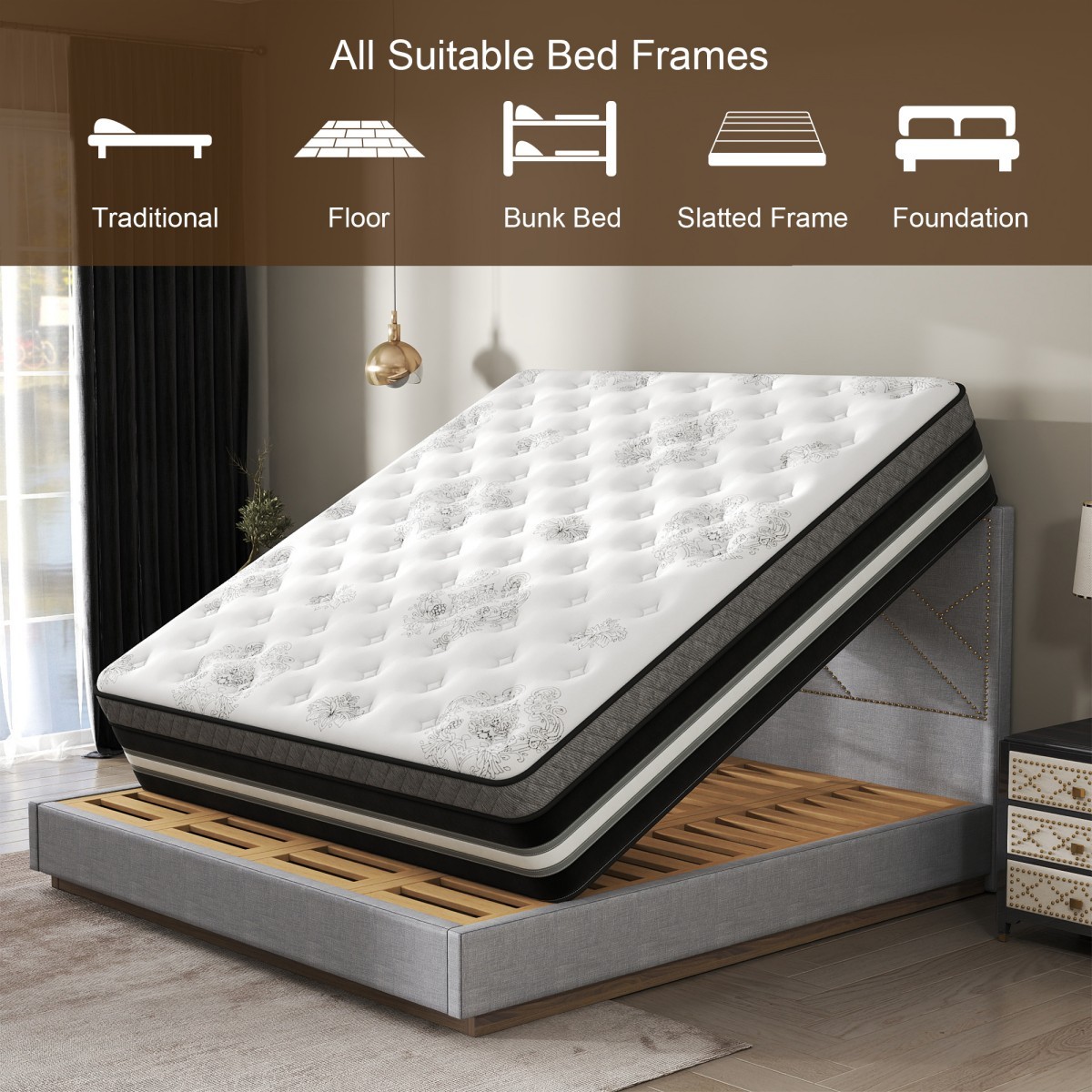 12/14 Inch Mattress in a Box Twin Full Queen King Gel Memory Foam Hybrid Spring