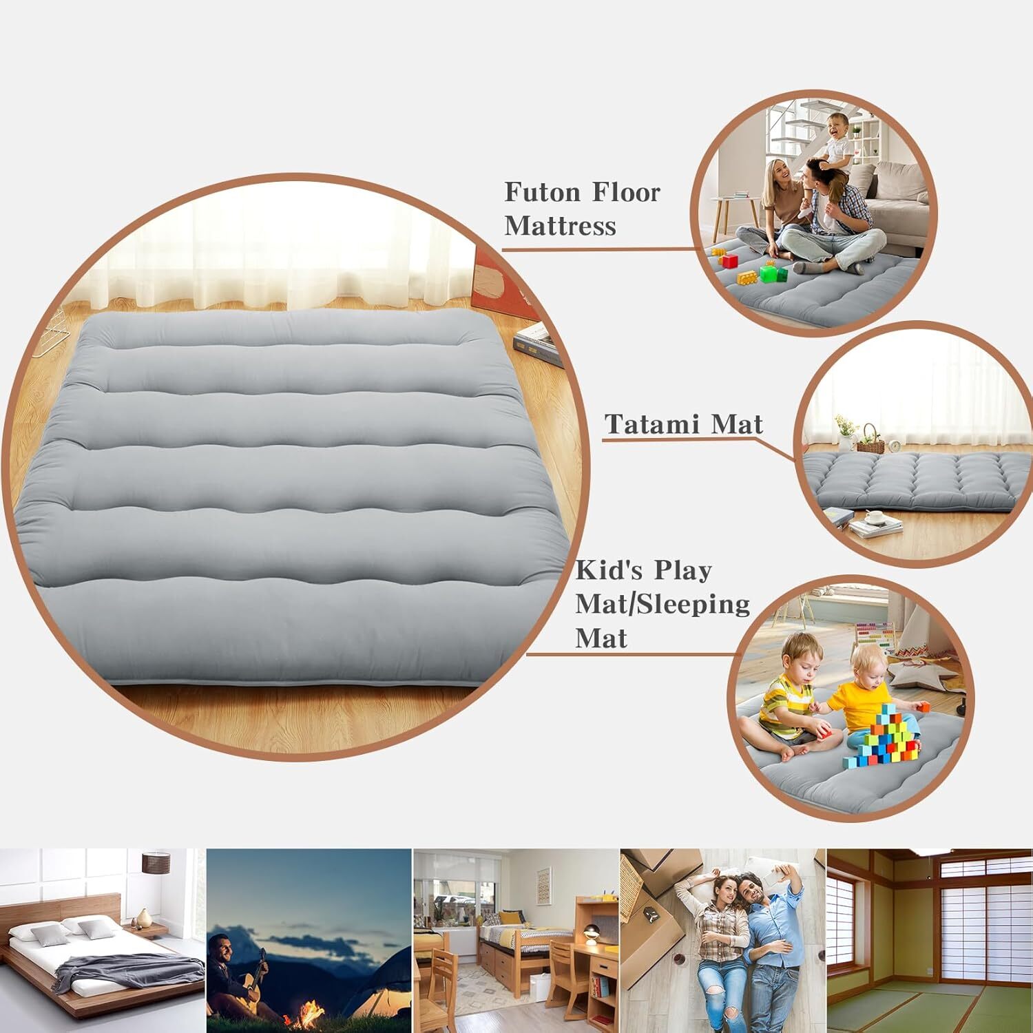 Foldable Japanese Floor Mattress Twin/Full/Queen Roll Up Mattress Sleeping Pad