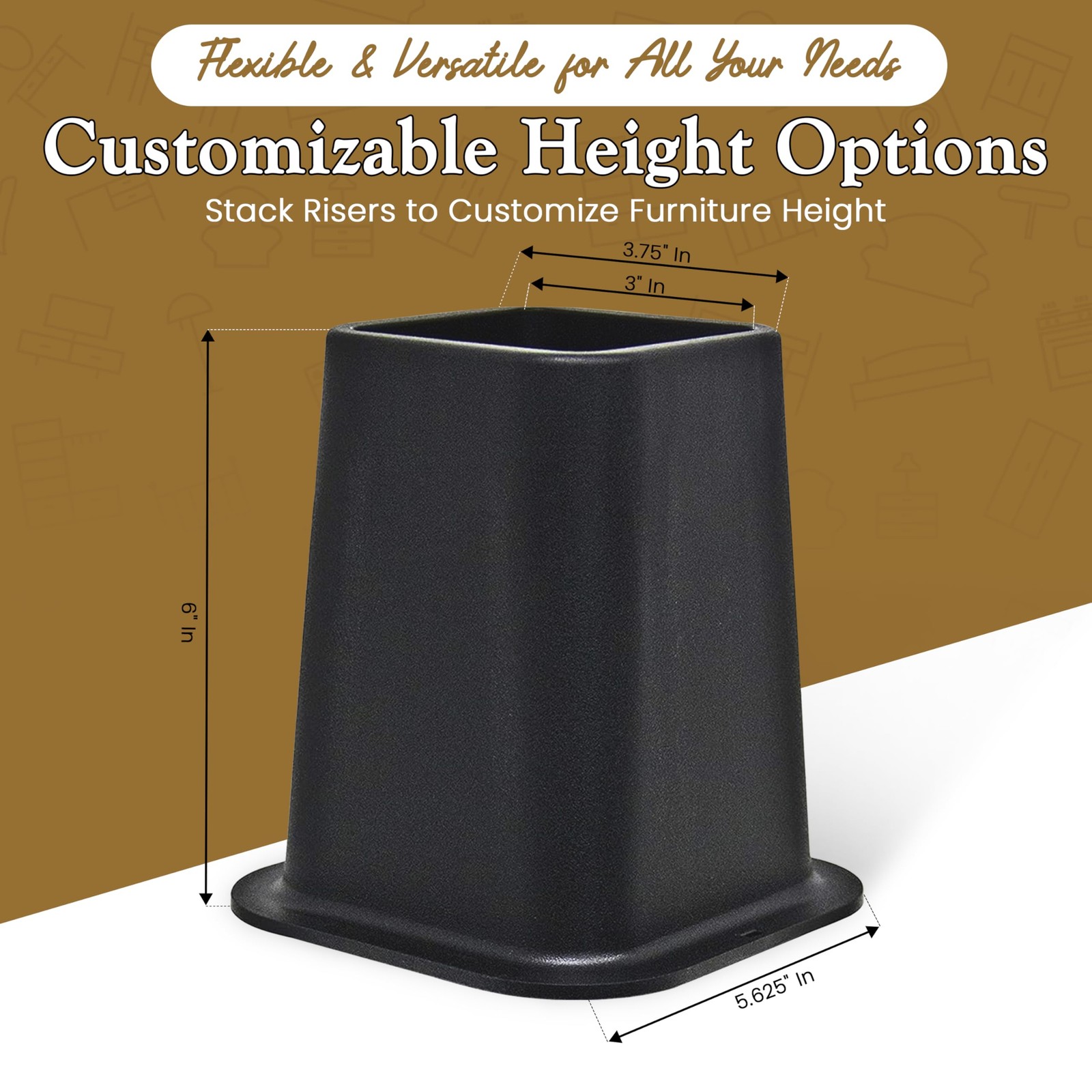 Kings Brand Furniture 6-inch Bed Risers 6 inches x 6 x 6 inches, Black