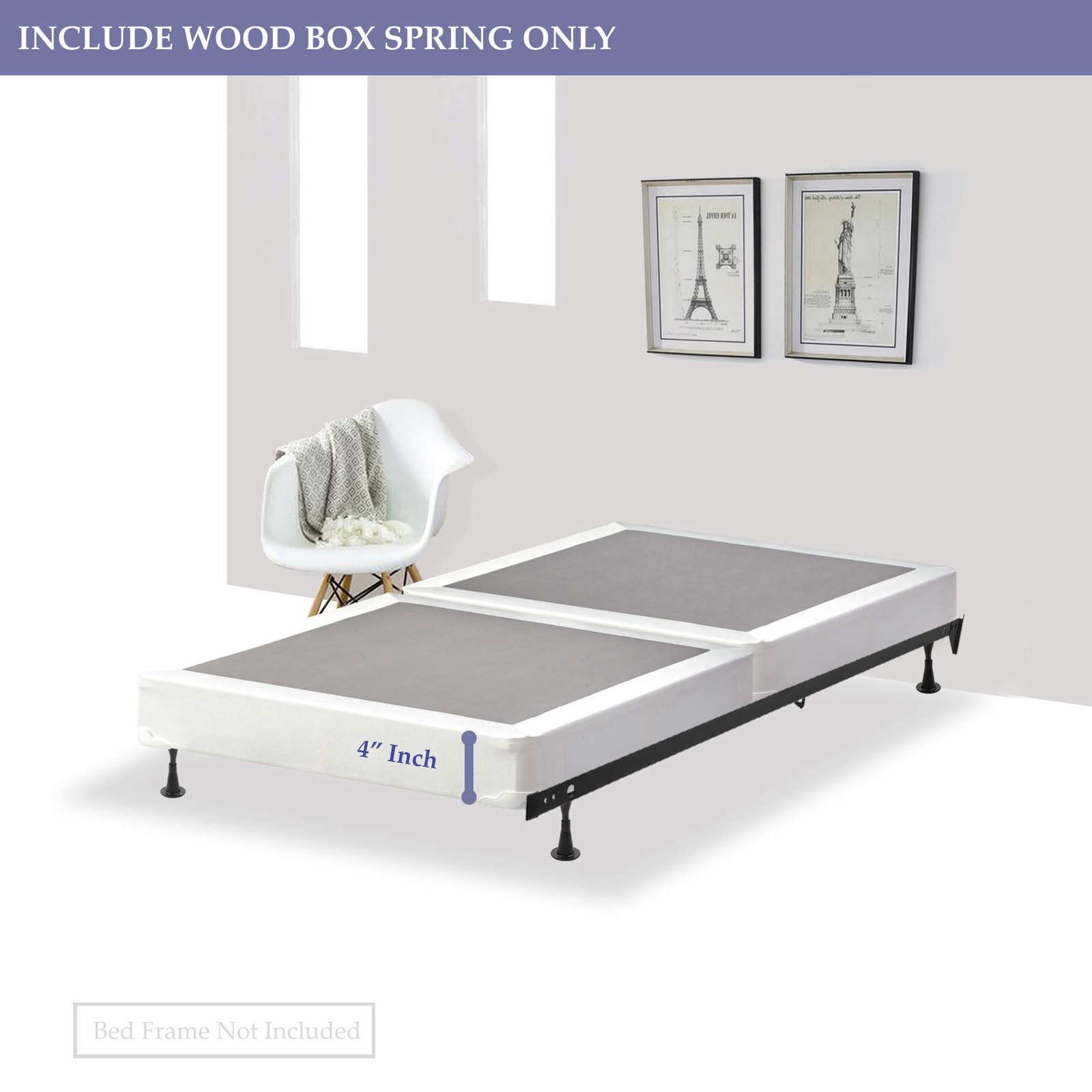 4-Inch Low Profile Split Wood Traditional Spring/Foundation for Mattress Set,…