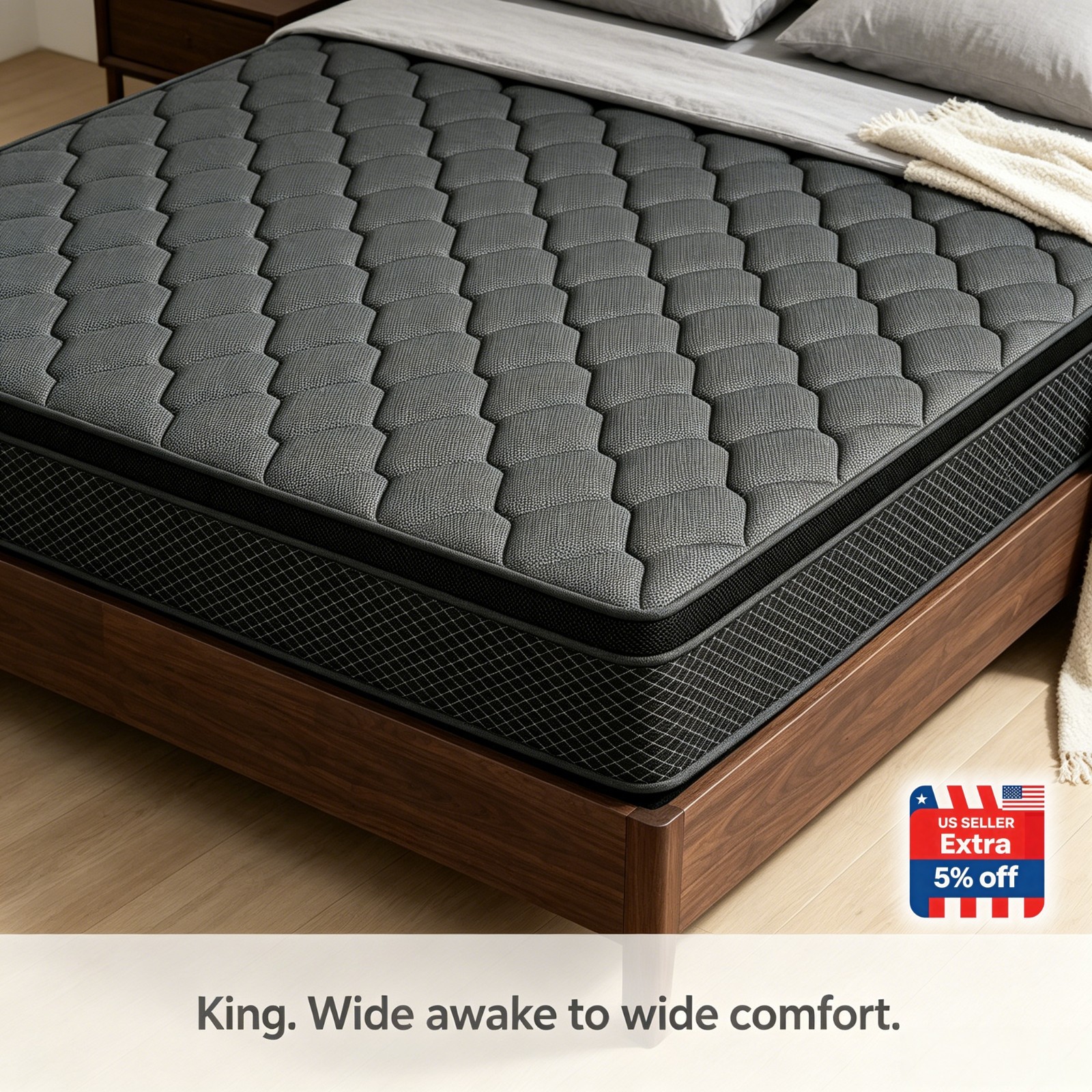 CertiPUR-US Hybrid Spring Memory Foam Mattress Breathable Bed King Size In A Box