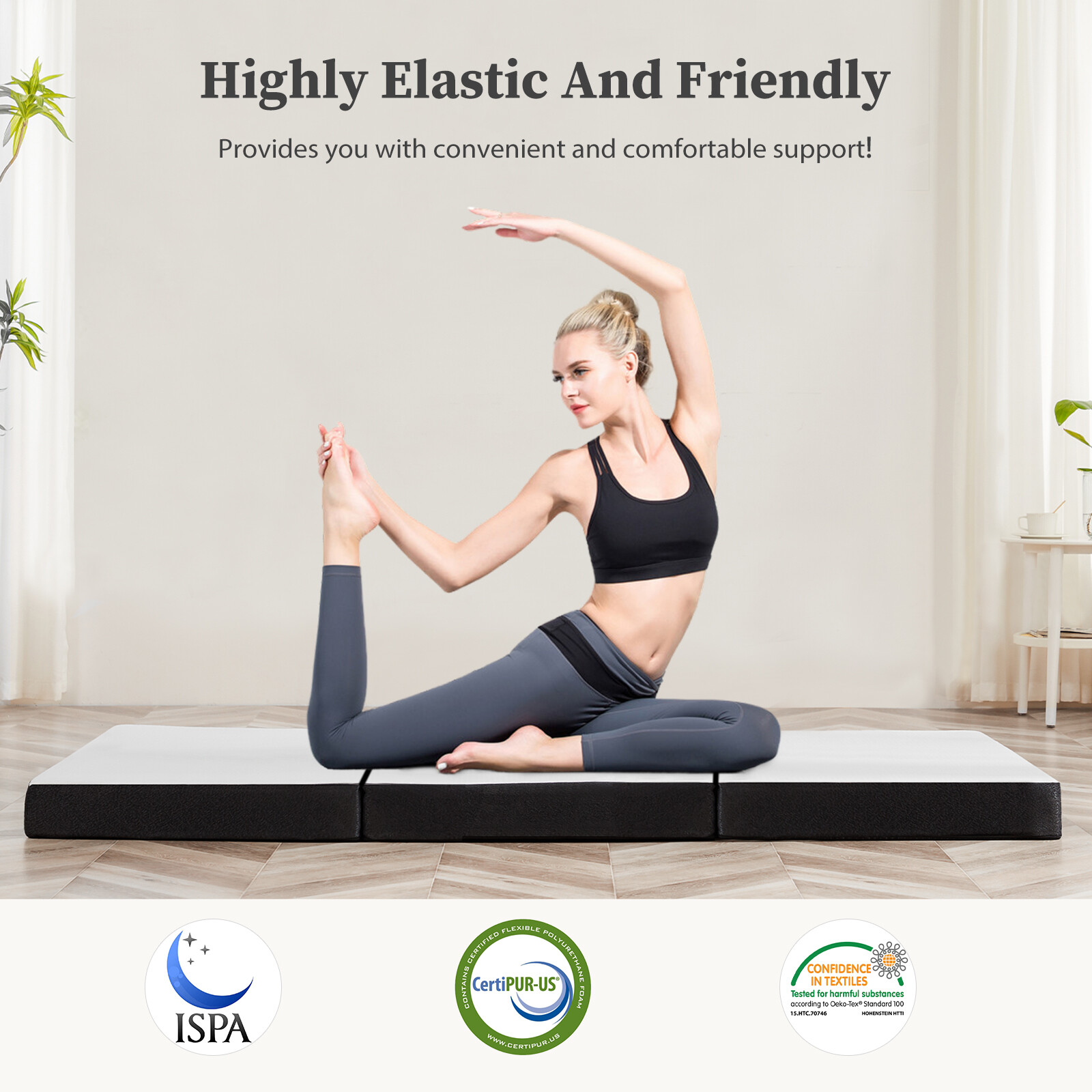 Tri-fold Memory Foam Mattress, Portable Floor Bed, Foldable Mat for Bedroom