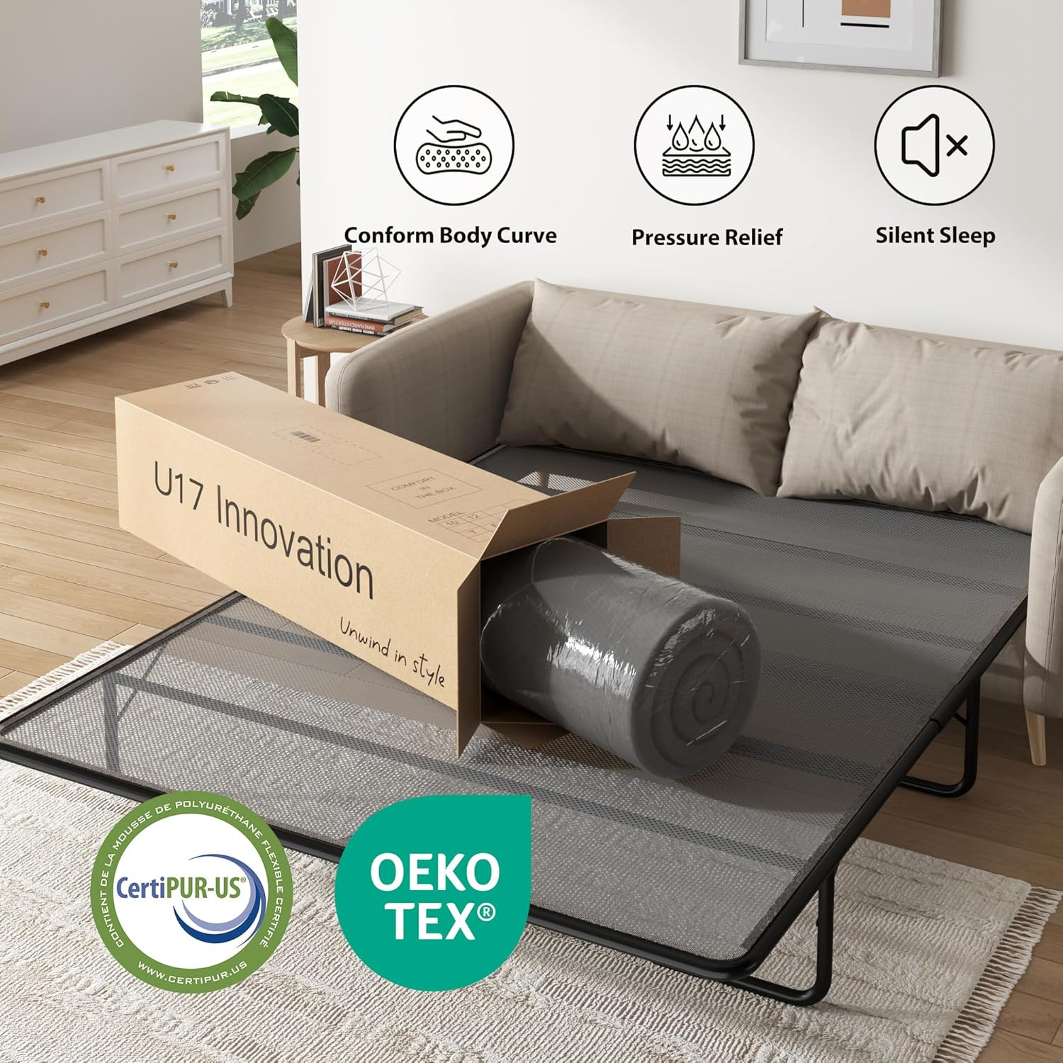 4″ Gel Memory Foam Sofa Cushion with Removable Cover & Non-Slip Bottom