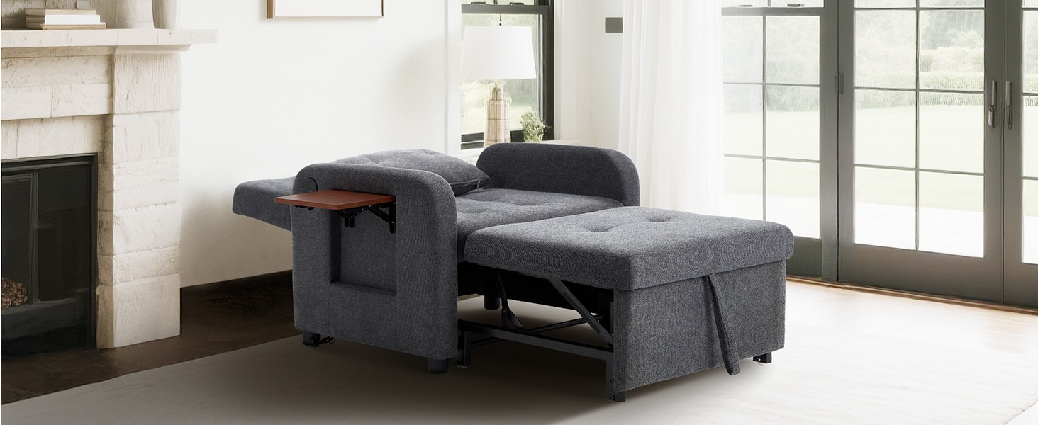 Convertible Sleeper Chair-Fabric Futon Sofa Bed, Single Sleeper