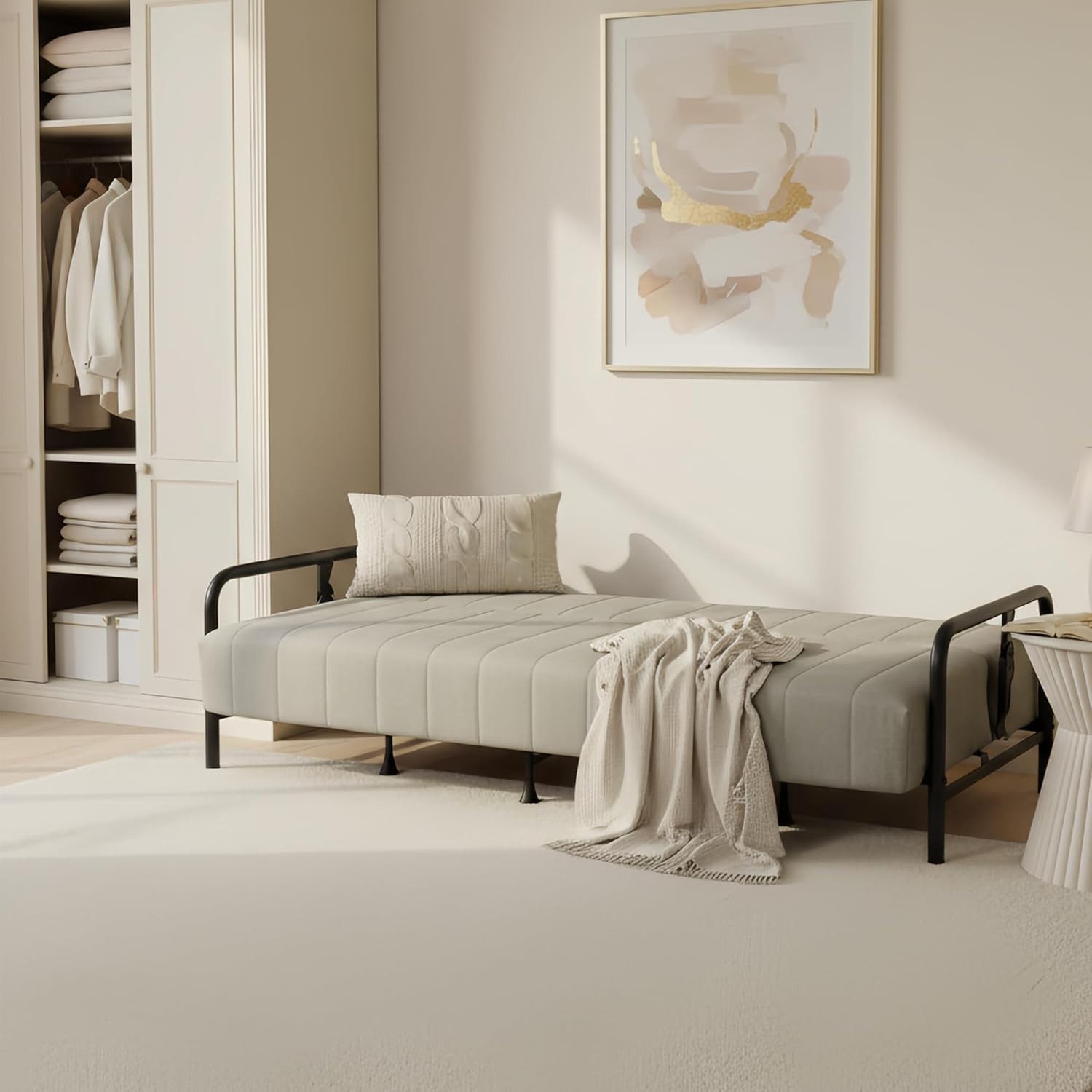 Modern Grey Futon Sofa Bed with Arm, 78.74″ 3-Posit