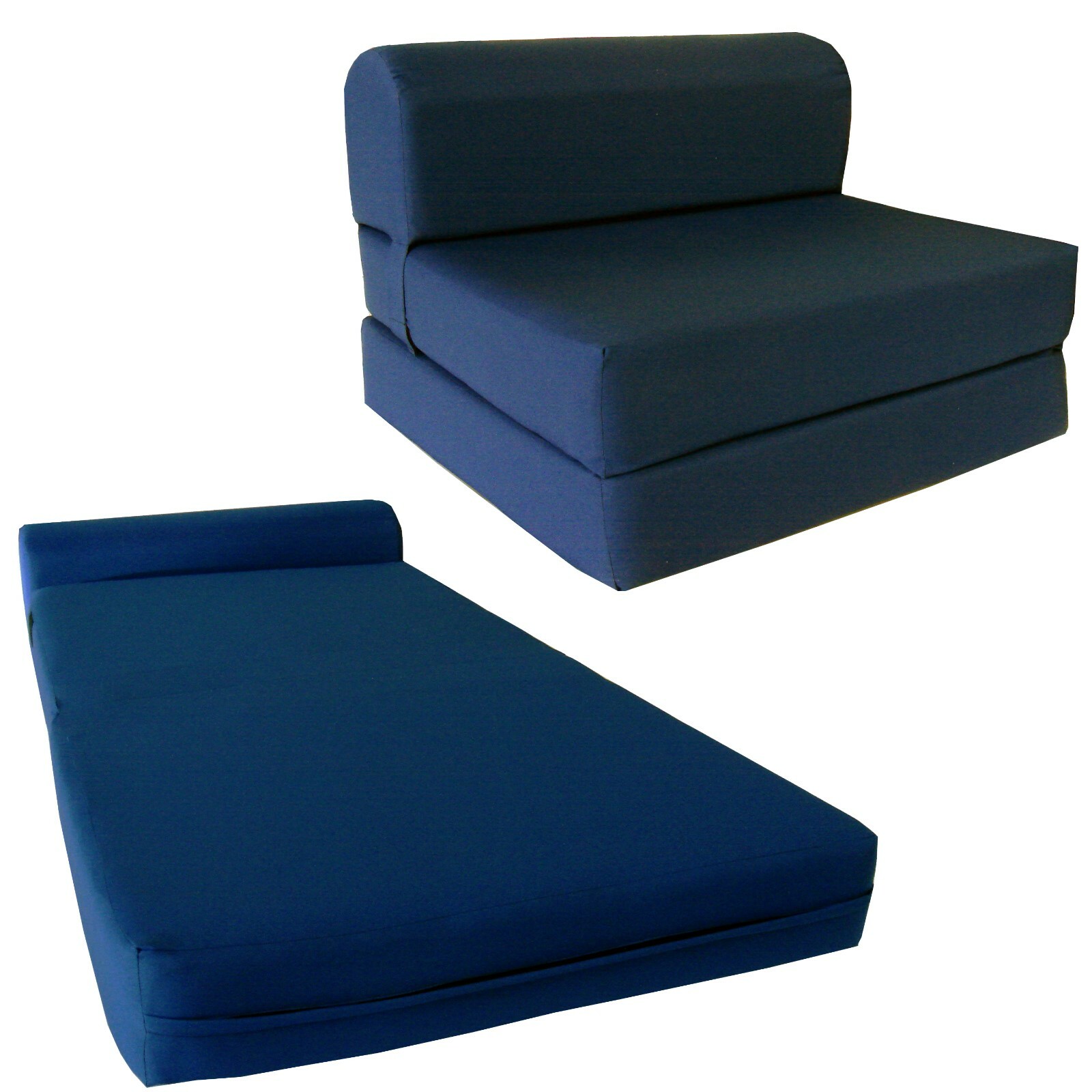 Twin Flip Chair Folding Foam Beds, 6x32x70, 1.8 Density Foam Bedding, Navy Blue