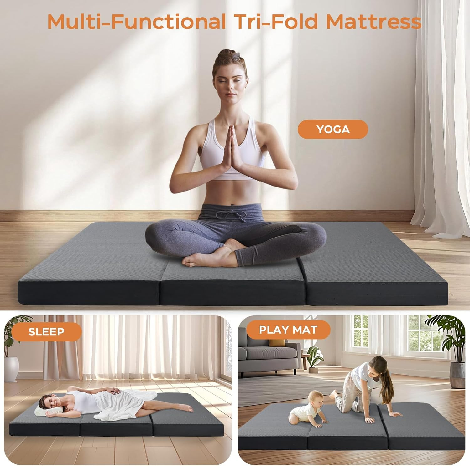 Portable Tri-Fold Memory Foam Mattress – 4″ Single Size for Travel & Camping