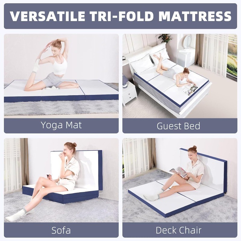 Tri Folding Mattress,4 Inch Foldable Foam Mattress with Breathable and Washable