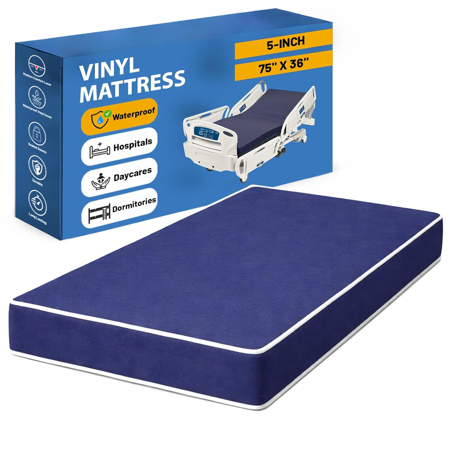 , 5-Inch Medium Firm Water Resistance Nylon Vinyl Foam Mattress, Noiseless, Soft