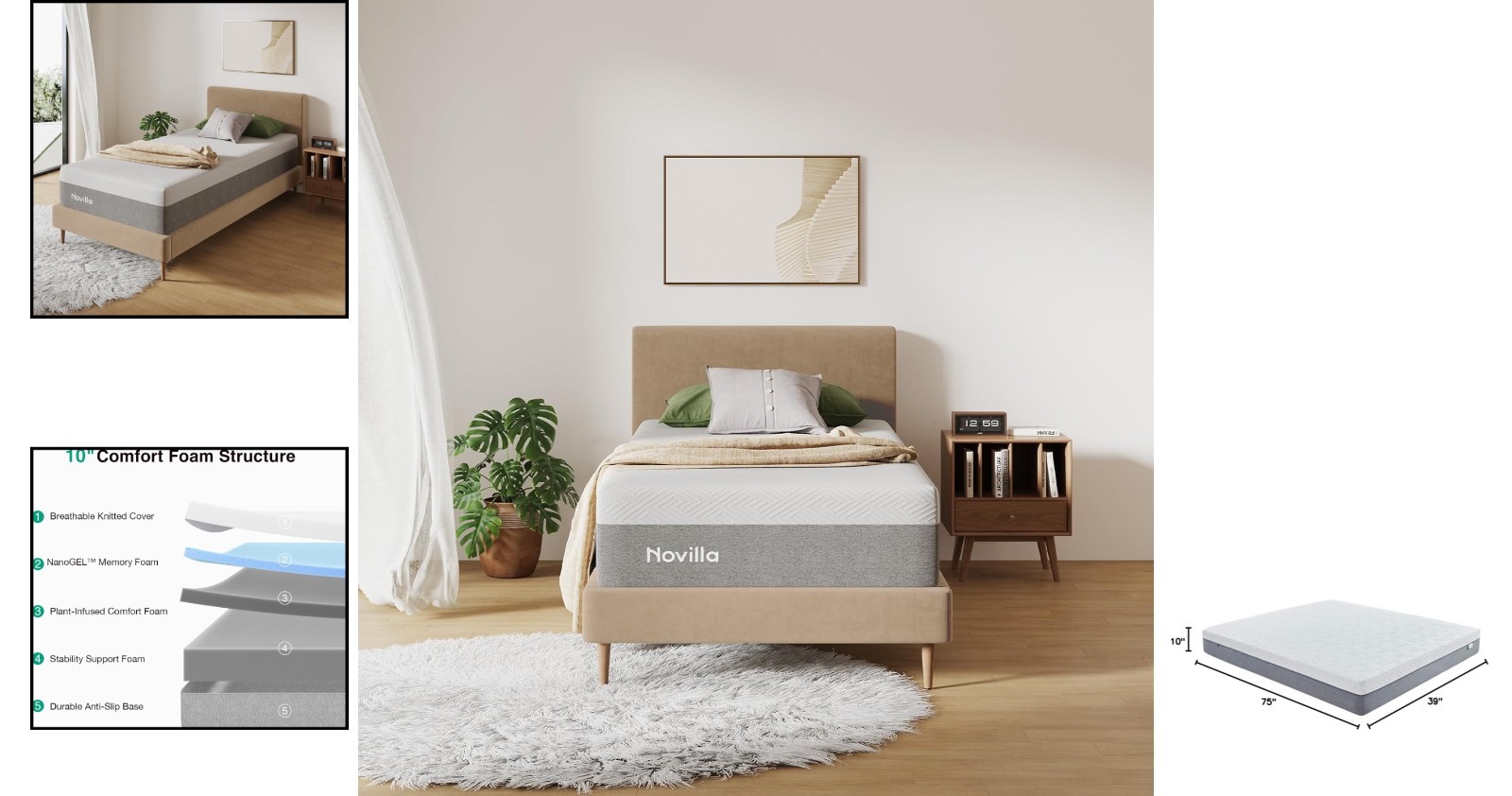 Certified 10-Inch Twin Gel Memory Foam Mattress for Cooler, Healthier Sleep
