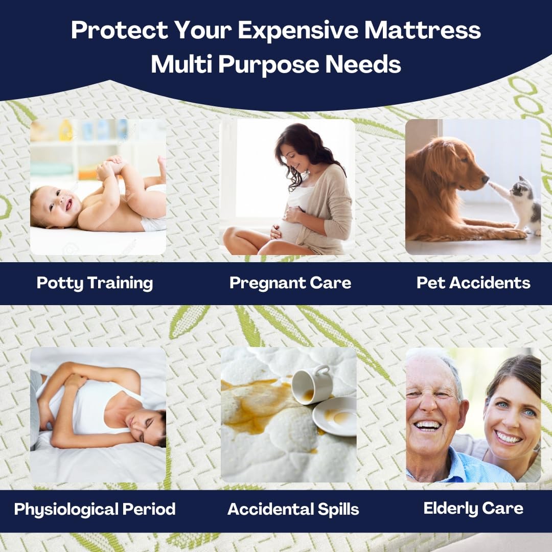 Bamboo Mattress Protector with Zipper – 100% Waterproof King Size King, White