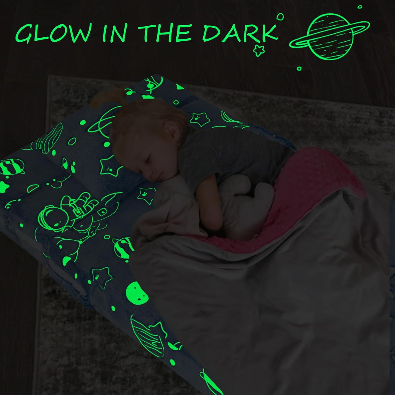 Glow Space-Themed Tri-Fold Sofa Bed for Kids, Foldable Futon Chair and Floor Cou