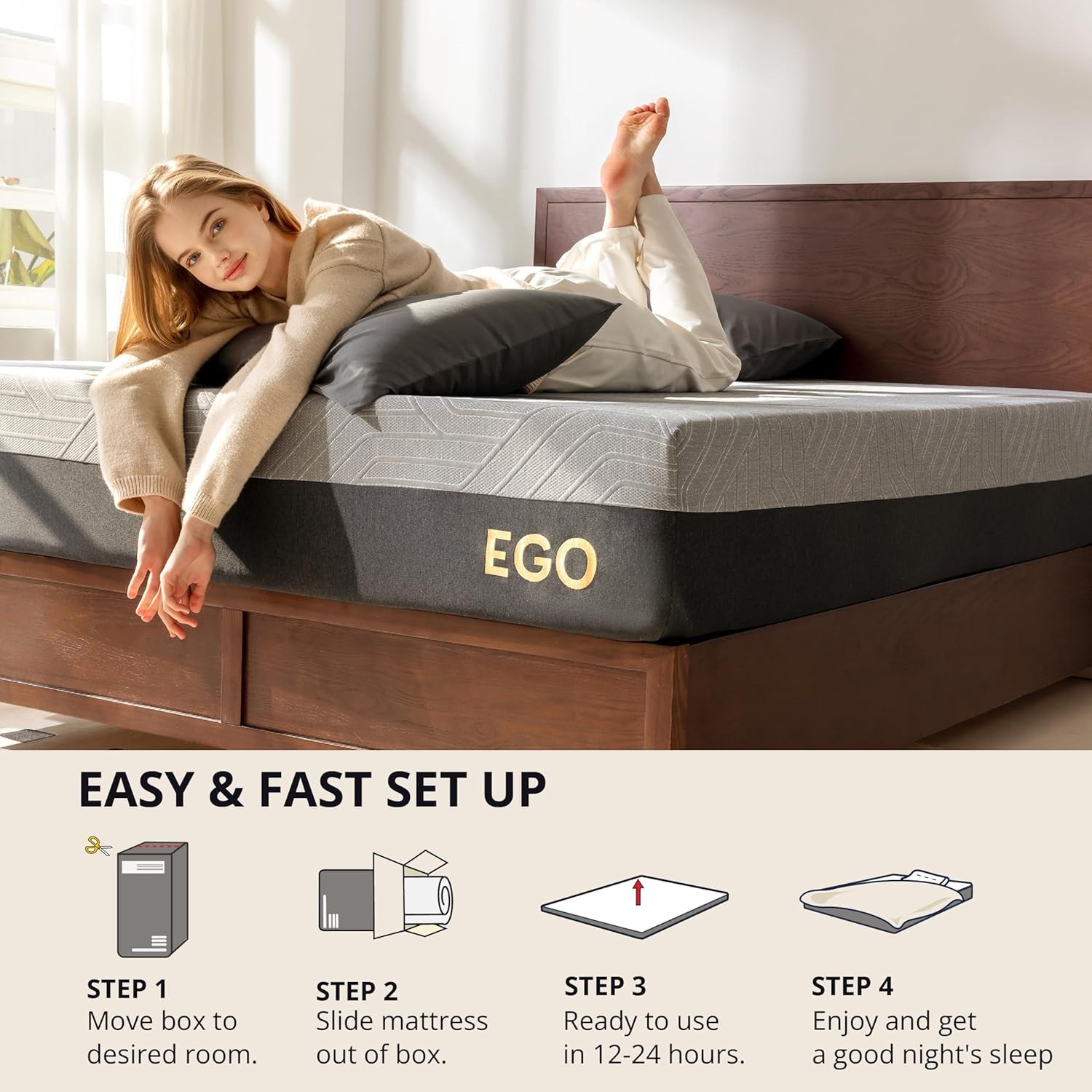 Memory Foam Mattress for Back Pain, Cooling Copper Gel Bed in a