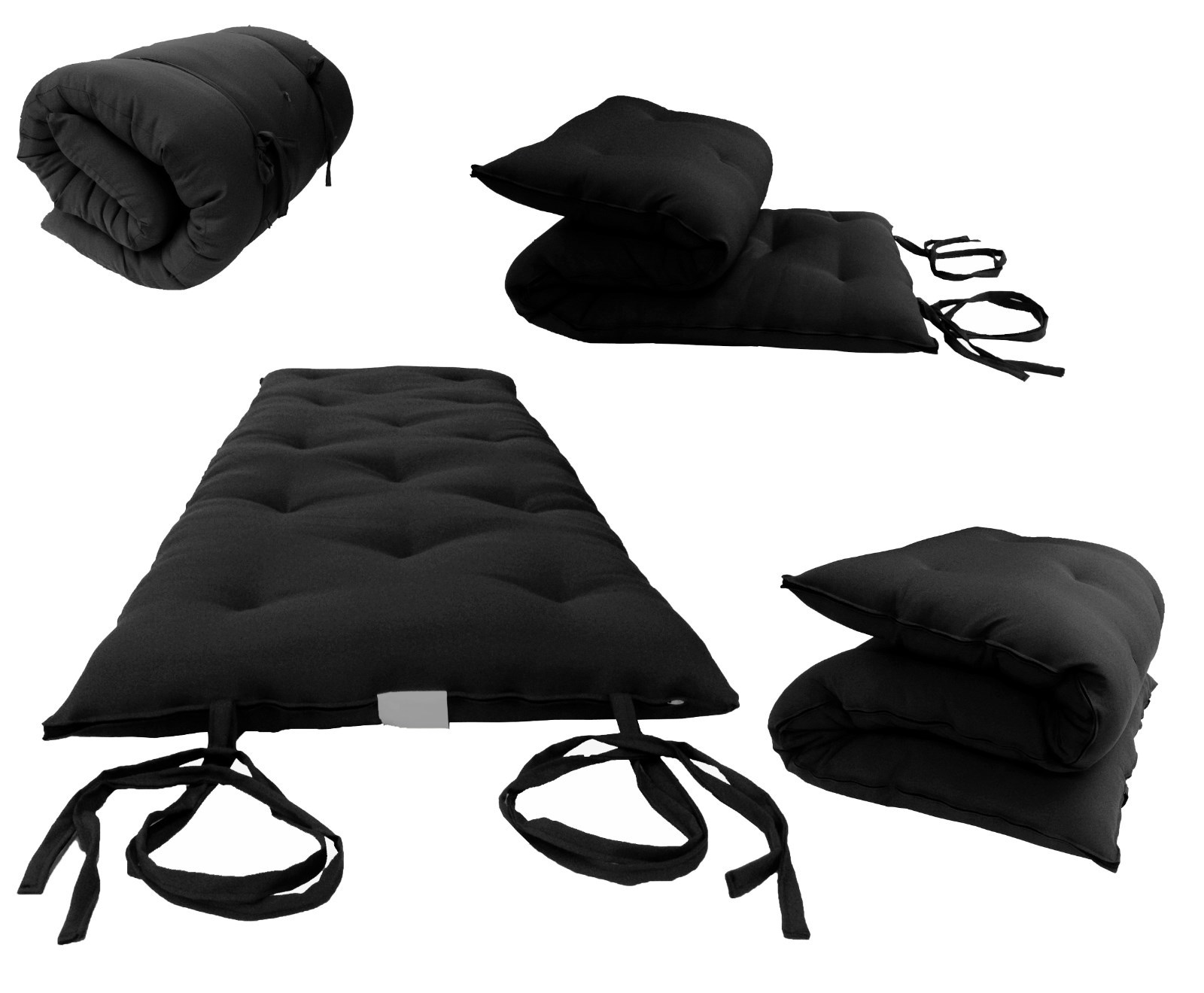 Queen traditional Japanese Floor Rolling Futon Mattresses, Thai Mats Black