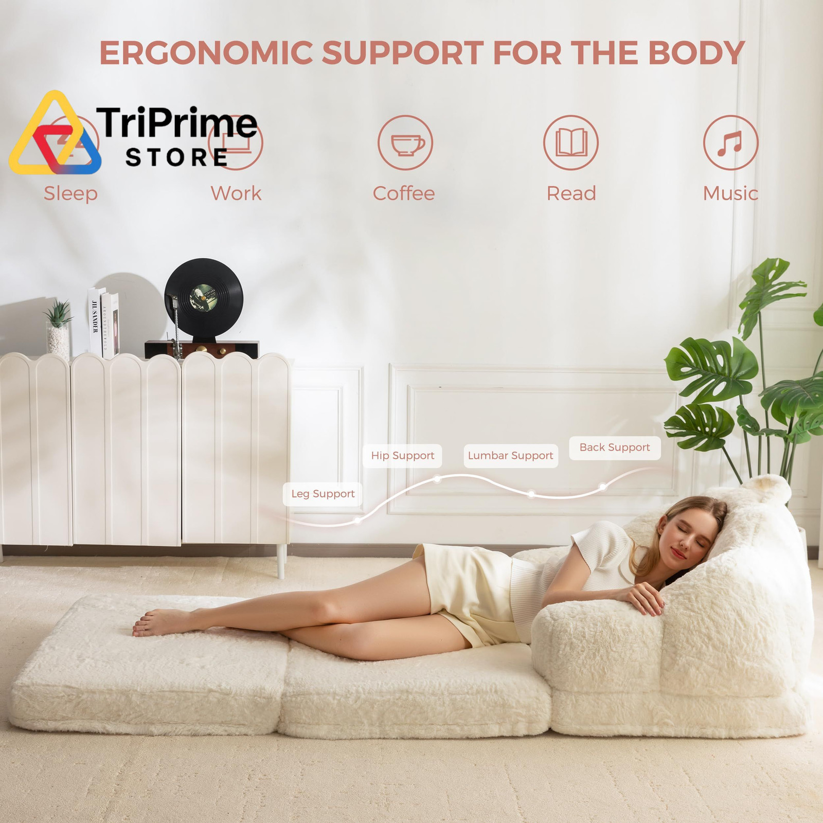 MAXYOYO Folding Sofa Bed, 2 in 1 Convertible to Lounger Single, Beige