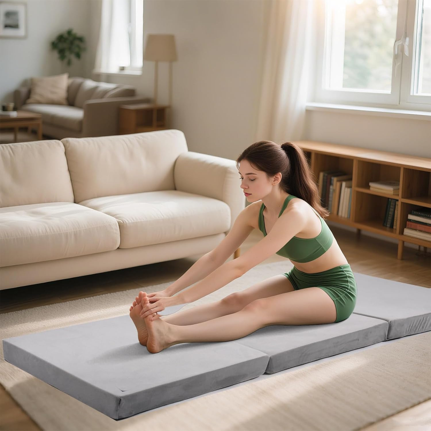 Trifold Memory Foam Folding Mattress for Camping and Guest Use, Washable Cover