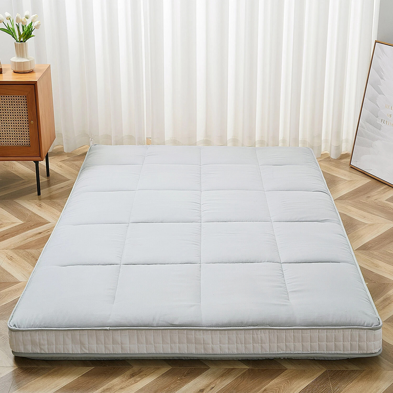 Begonia.K Queen Size Floor Mattress Japanese Mat Camping Mattress Gray Pad