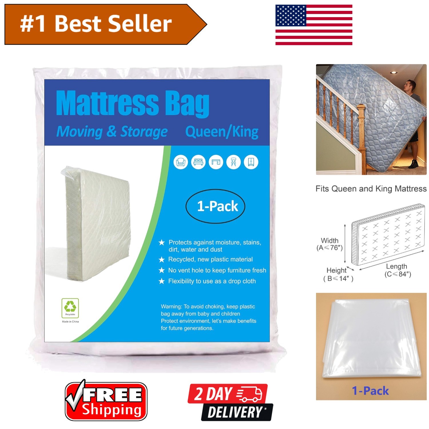 Matress Protective Bag – Lightweight Polyethylene, 1.5 Mil Thickness, 100″L